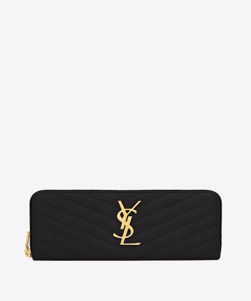 Saint Laurent Compact Zip Around Wallet in Black Grain De Poudre Leather - Perfect for Everyday Use & Travel Accessories
