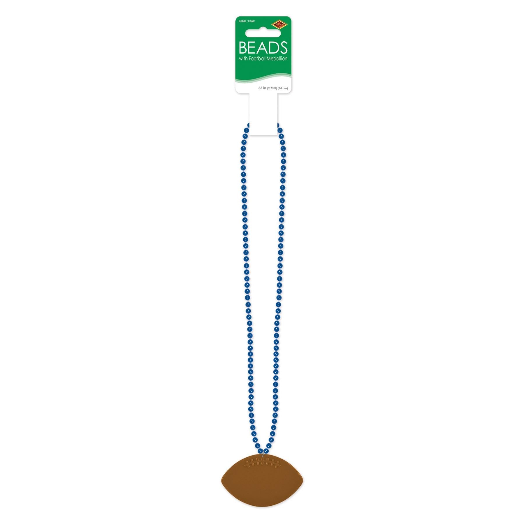 12 Pack Blue Mardi Gras Party Bead Necklaces with Football Medallion - Perfect for Football Tailgates, Super Bowl Parties & Carnival Celebrations
