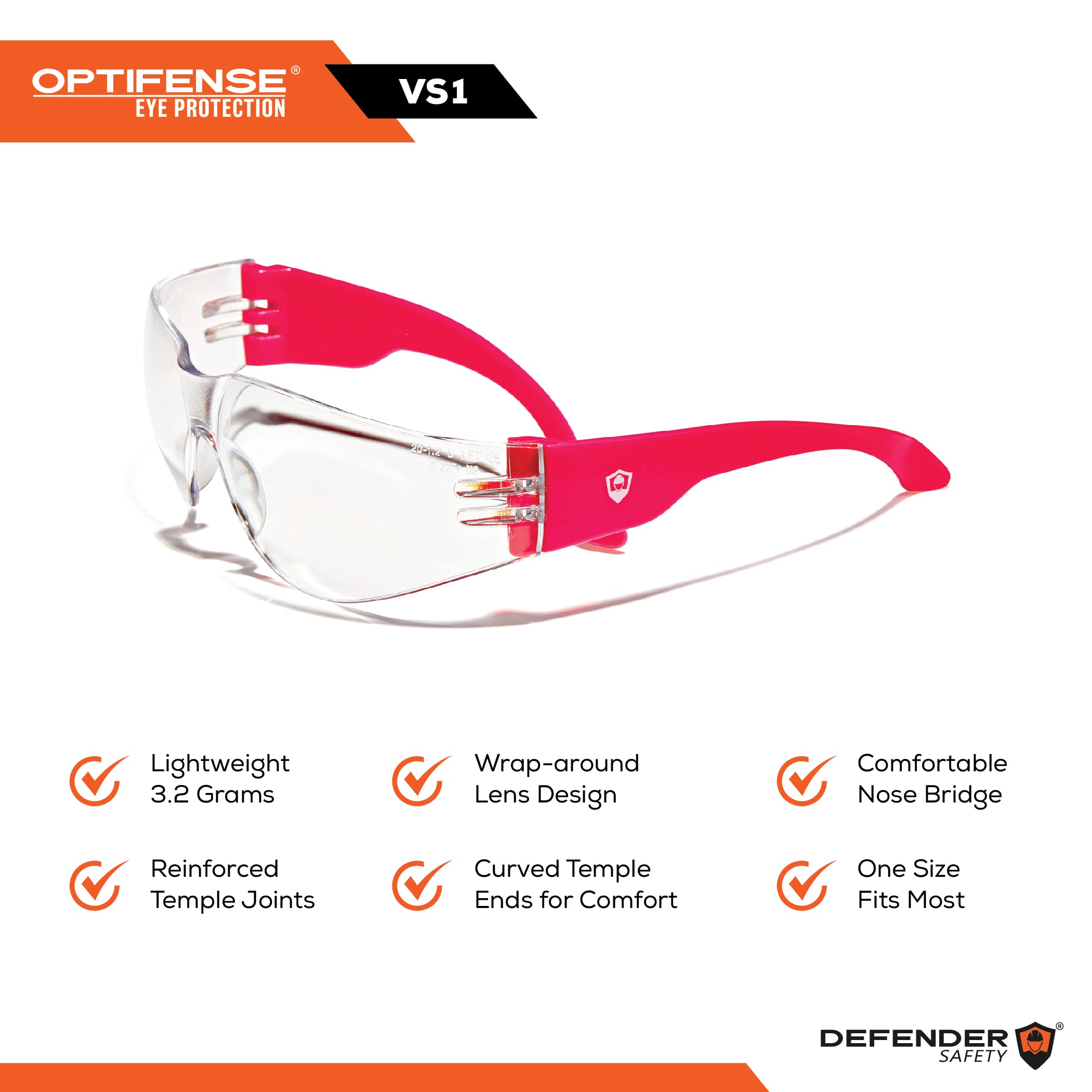 Defender Safety VS1 Protective Safety Glasses 30 Pack - ANSI Z87.1 Certified, Anti-Scratch & Impact Resistant Polycarbonate Lenses - Ideal for Construction, Woodworking, and Industrial Safety Use
