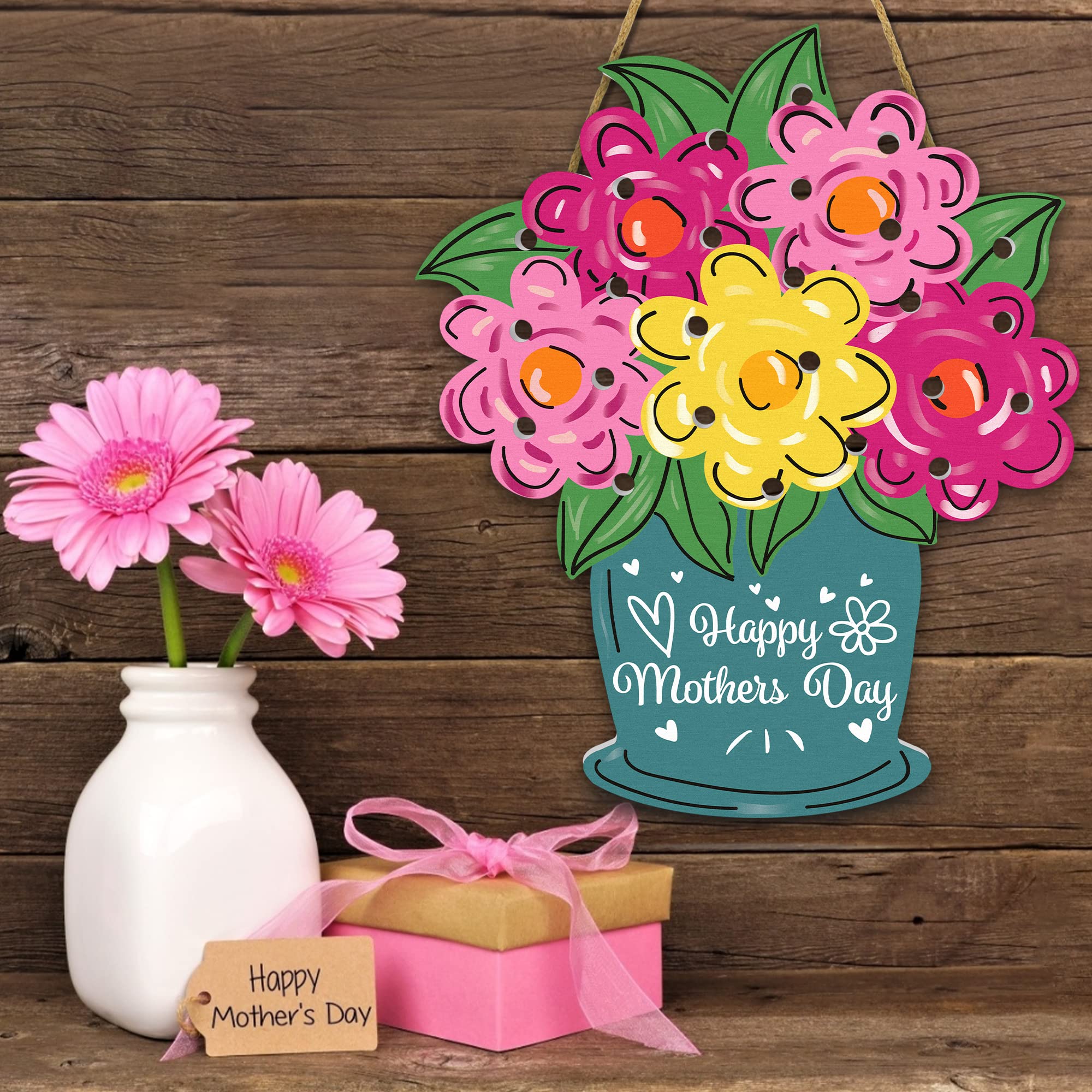 Handcrafted Wooden Flower Holder - DIY Mother's Day Gift Set for Mom from Daughter or Son, Home & Party Table Decor (Flowers Not Included) - Perfect for Mother's Day Celebrations, Home Decor, and Special Occasions