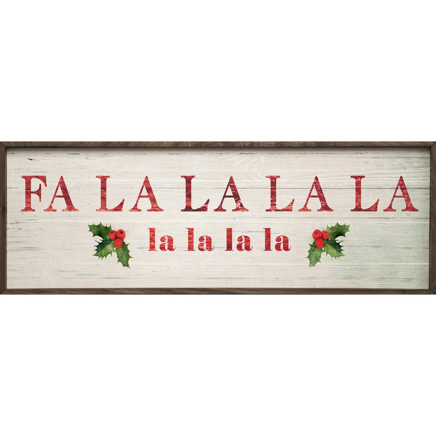 Fa La La La La Greenery Wood Framed Print - Holiday Wall Art Decor for Christmas, Living Room, Bedroom & Office