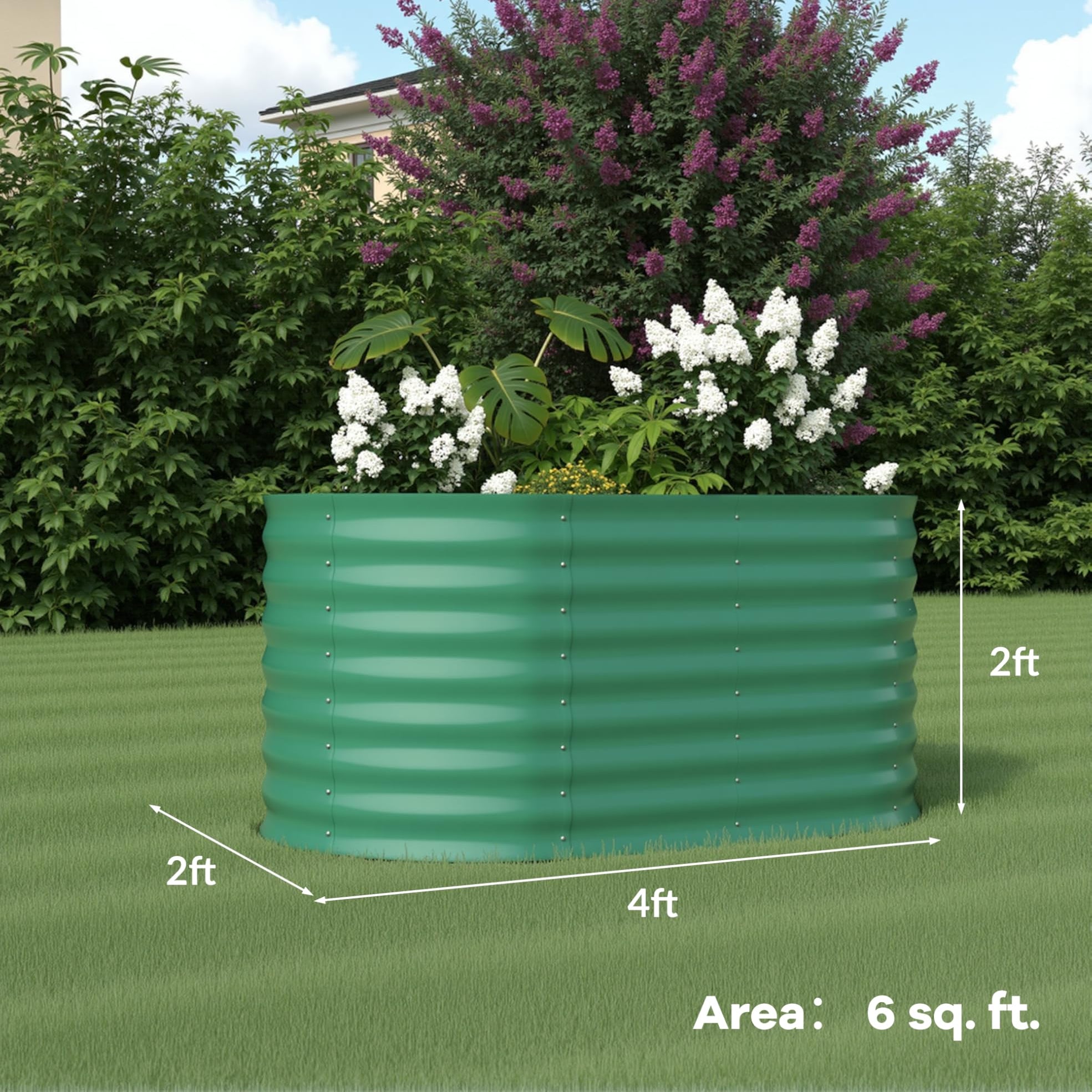 GARVEE 4' X 2' X 2' Oval Galvanized Steel Raised Garden Bed - Outdoor Metal Planter Box for Flowers, Vegetables & Herbs (Green) - Perfect for Backyard Gardening, Patio Decor & Urban Farming