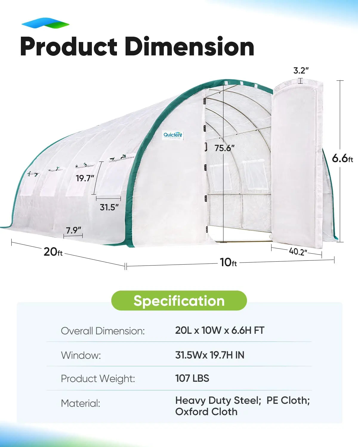 20' x 10' x 6.6' Large Walk-in Greenhouse with Upgraded Frame - Durable Outdoor Plant Growing Tent for Vegetables, Flowers & Herbs - Perfect for Backyard Gardening & Year-Round Planting