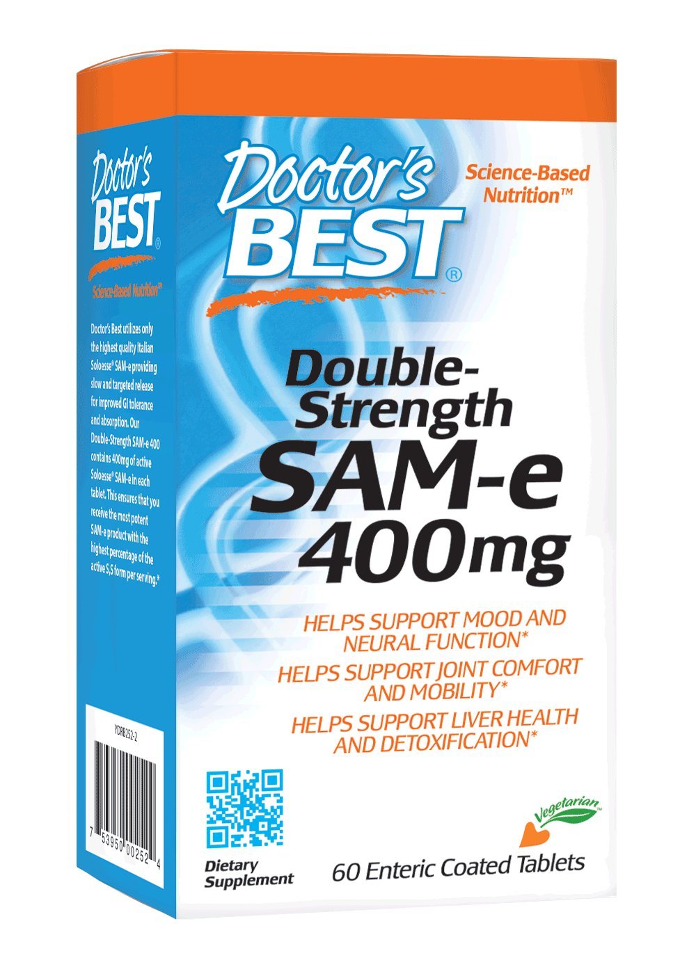 Doctor's Best SAM-e 400mg Vegan Gluten Free Supplement - Mood & Joint Support with 60 Enteric Coated Tablets - Supports Emotional Wellness & Healthy Mobility for Active Lifestyles
