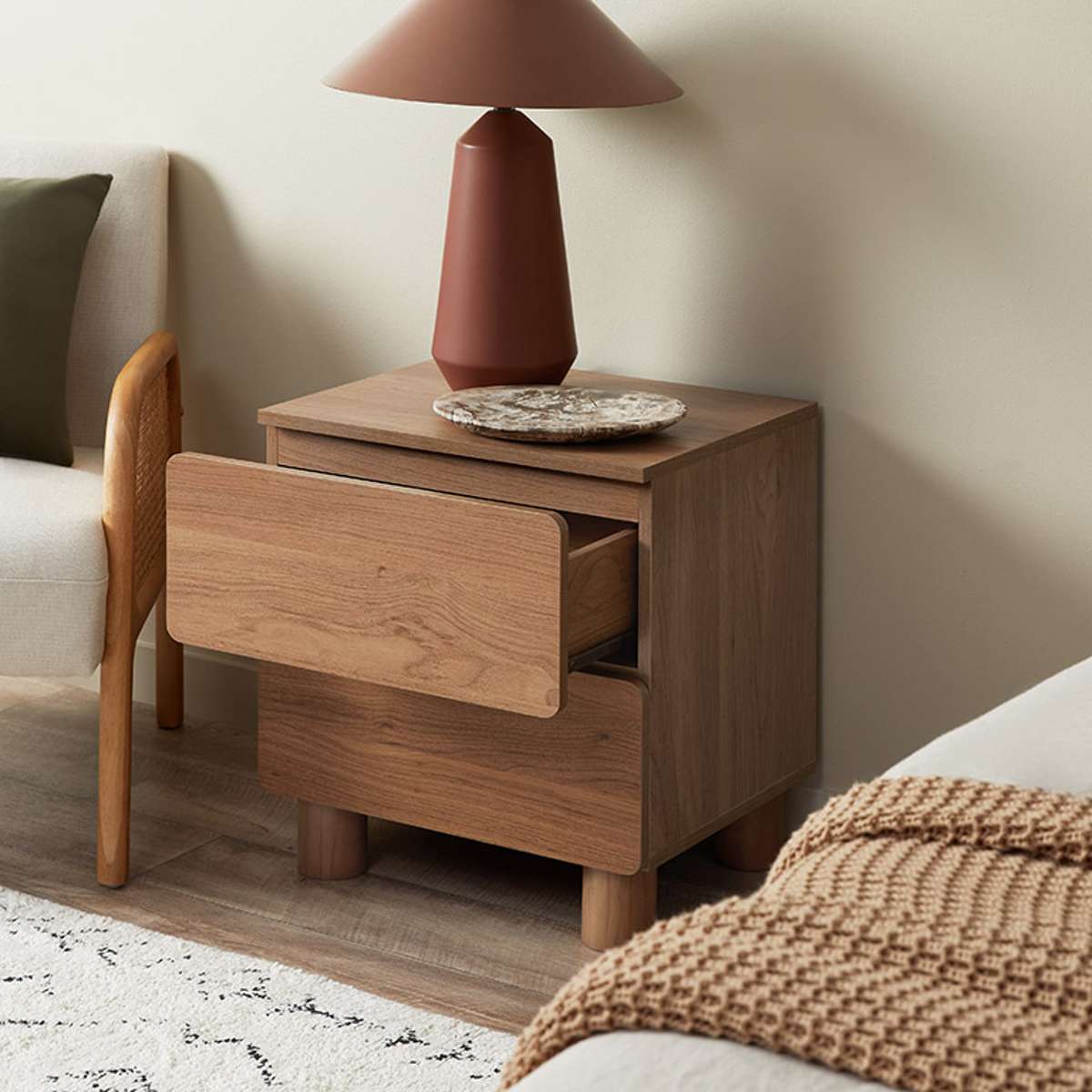 Modern Leeroy Bedside Table in Hazelnut Finish - Stylish Nightstand with Storage for Bedroom, Living Room, or Office
