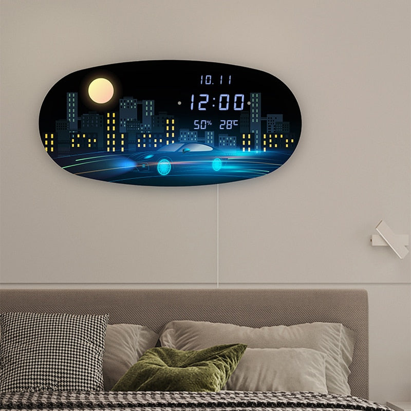 Modern Oval Digital Wall Clock - Accurate LED Time Display for Home, Office & Kitchen | Stylish & Silent Timepiece