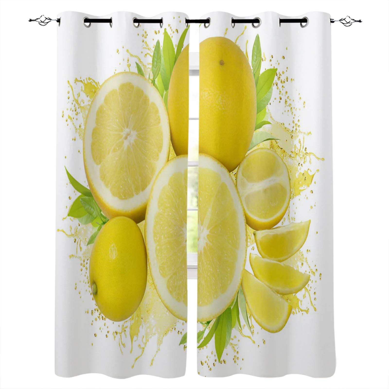 Lemon Fruit Blackout Curtains - Thermal Insulated Room Darkening Window Panels (52x96 Inch, 2 Panels) for Living Room & Bedroom - Summer Yellow Window Treatment to Block Sunlight & Reduce Noise - Perfect for Home Decor, Nursery & Office