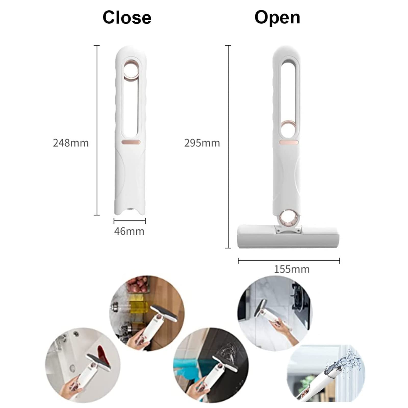 2023 Upgraded Portable Self-Squeeze Mini Mop - Strong Absorbent Wet/Dry Cleaning System for Glass, Car, Bathroom & Kitchen - Lazy Hand Wash-Free Design with 1 Cotton Head & Squeeze Handle - Perfect for Small Spaces, Quick Cleanups & Hard-to-Reach Areas