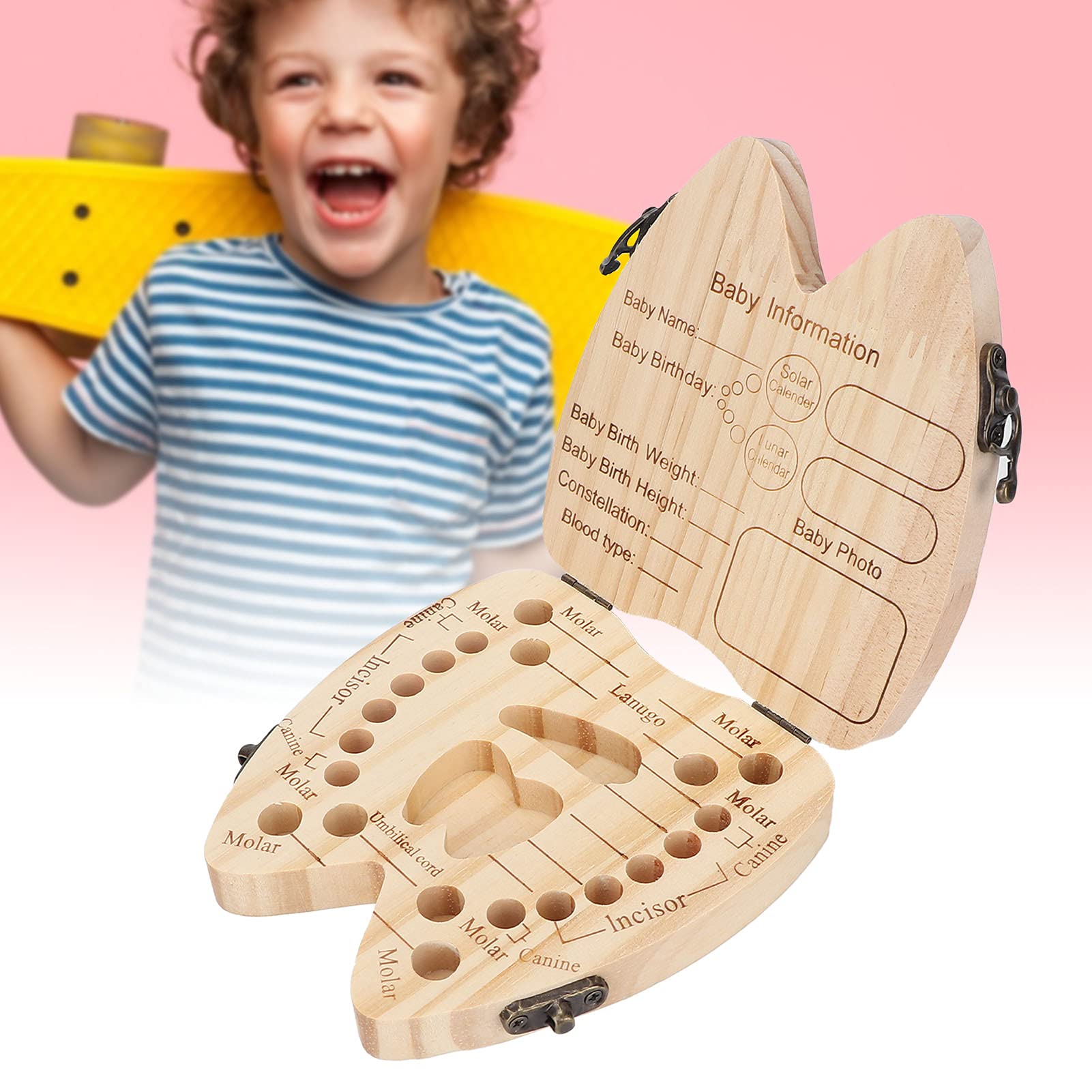 Wooden Baby Tooth Fairy Box - Kids Tooth Storage Container for Lost Teeth Collection - Perfect for Tooth Fairy Gifts & Childhood Memory Keepsakes