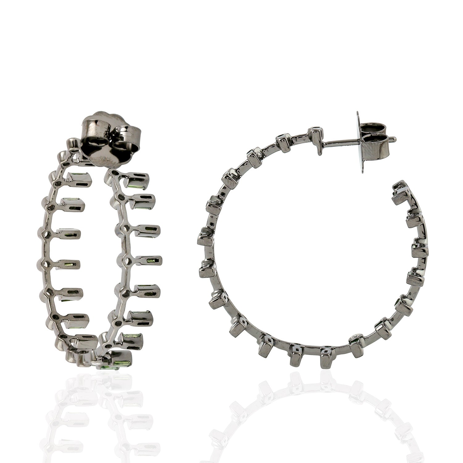 18K White Gold Colored Baguette Diamond Hoop Earrings - Elegant Jewelry Gift for Women, Perfect for Weddings, Parties & Special Occasions