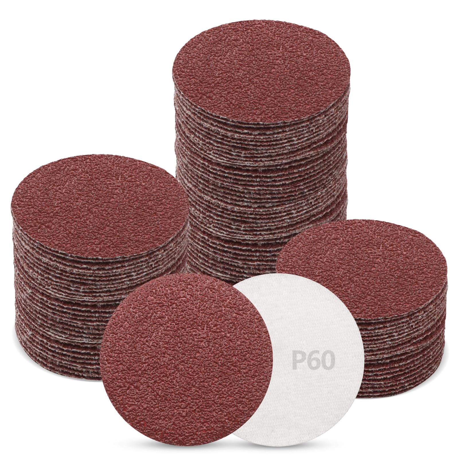 ZEHIQ 120pcs 2 Inch Sanding Discs 60 Grit Hook and Loop - Alumina Orbital Sander Pads No Hole for Sanders, Drill Grinder & Rotary Tools - Perfect for Woodworking, Metal Polishing & DIY Projects