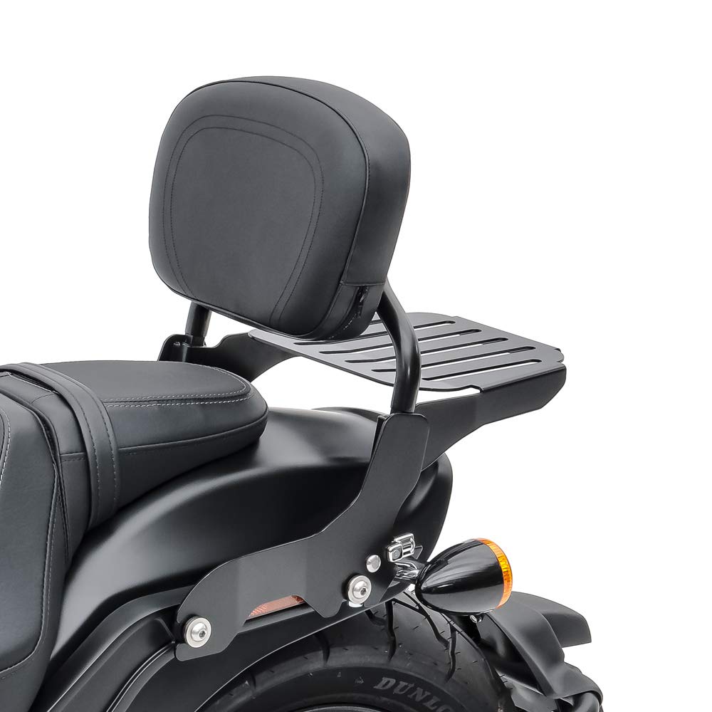 Black Sissy Bar with Luggage Rack for Harley Davidson Softail Custom 2007-2009 - Heavy Duty Rear Backrest & Storage Solution for Motorcycle Touring & Long Rides
