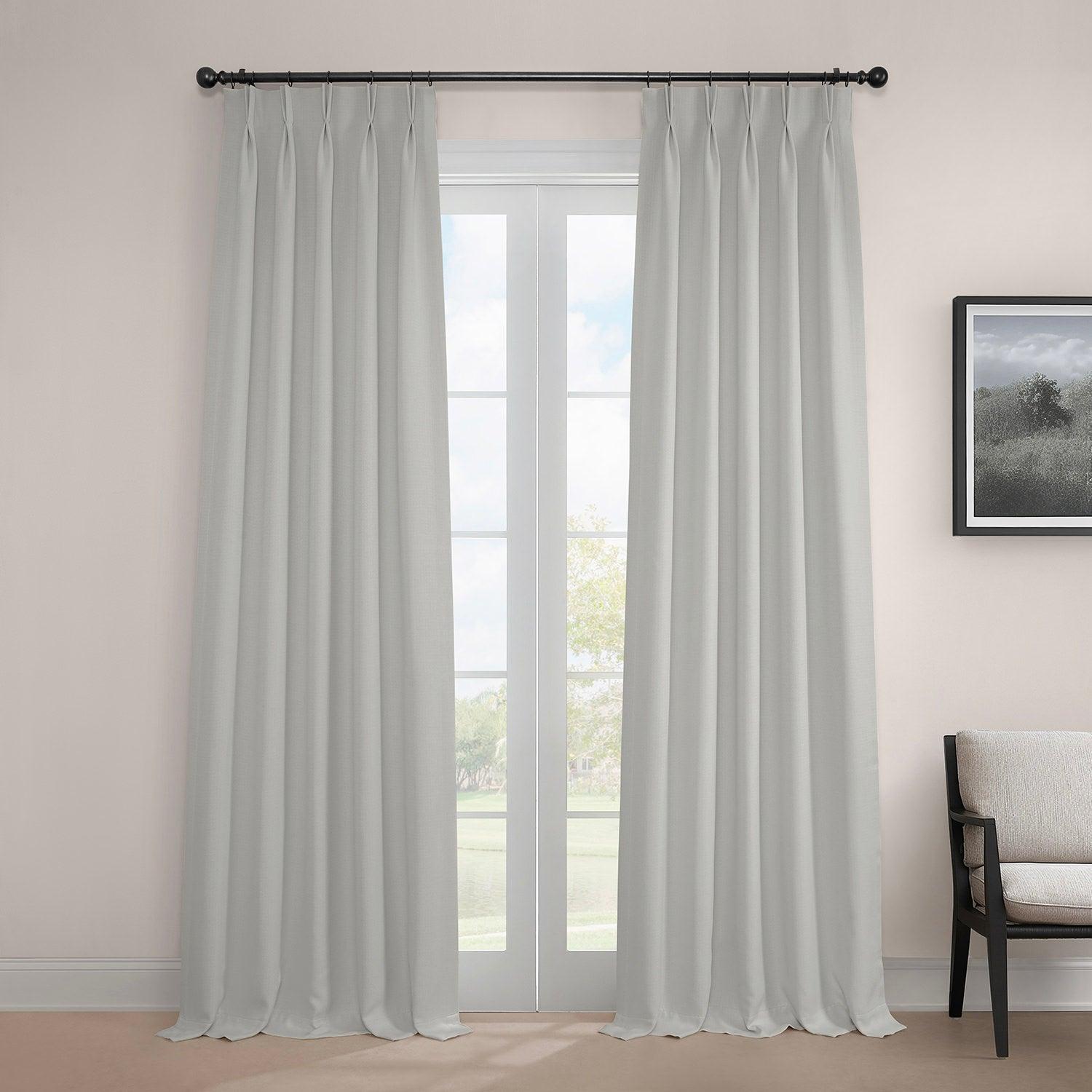 Oyster French Pleat Textured Faux Linen Blackout Curtains - Elegant Light Blocking Window Treatment for Bedroom & Living Room