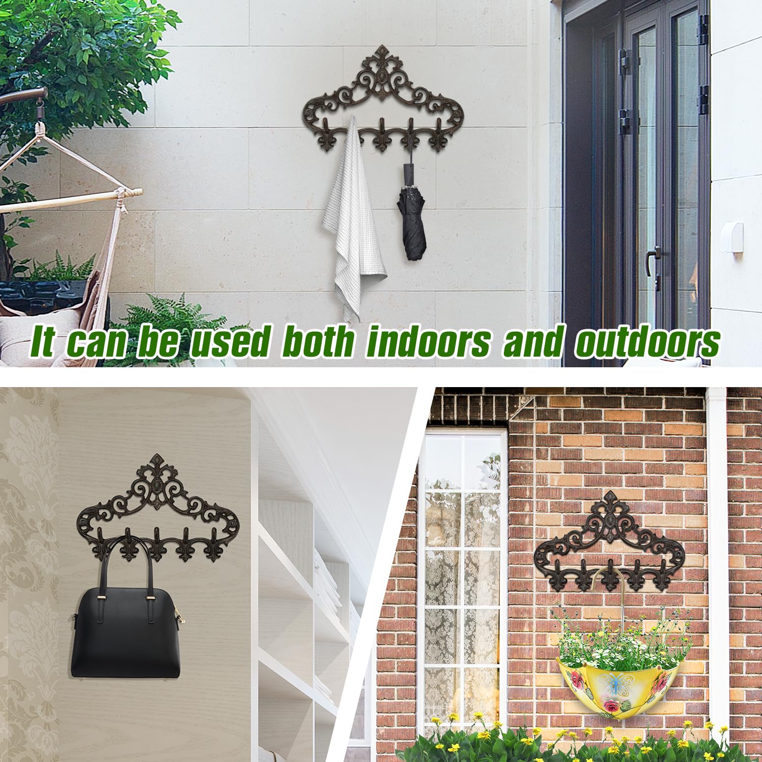 5-Hook Sungmor Cast Iron Wall Hanger - Rustic Coat & Key Organizer with Decorative Pattern - Perfect for Entryway, Mudroom & Bedroom Storage