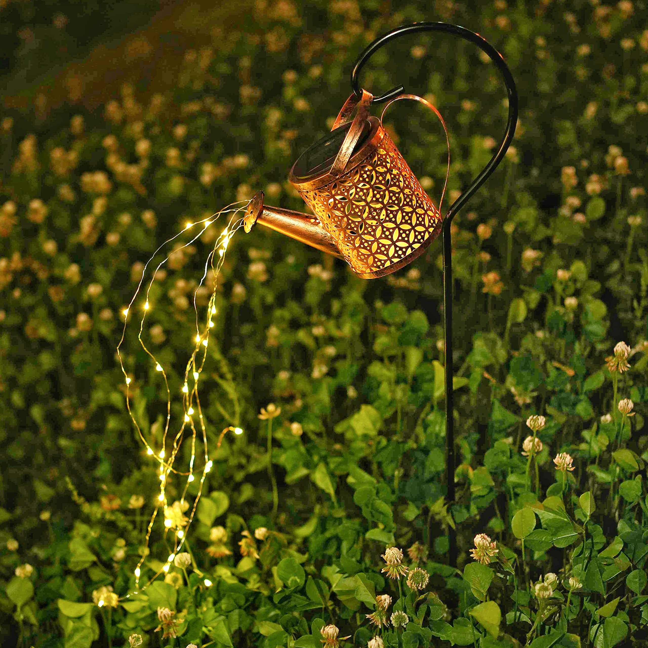 Solar Watering Can Lights Outdoor - 36 LED Waterproof Solar Fairy Lights with Retro Hollow Pattern for Garden, Patio, Yard, Pathway - Perfect for Romantic Evenings & Landscape Lighting