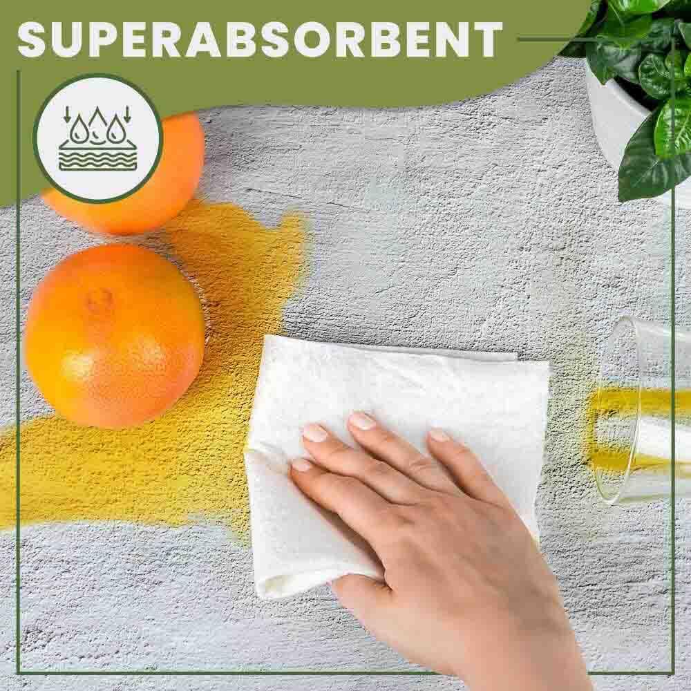 Eco-Friendly Reusable Paper Towels - 2 Rolls Plastic-Free, Washable & Sustainable for Home, Kitchen Cleaning | Perfect for Daily Use, Dish Drying & Spill Cleanup