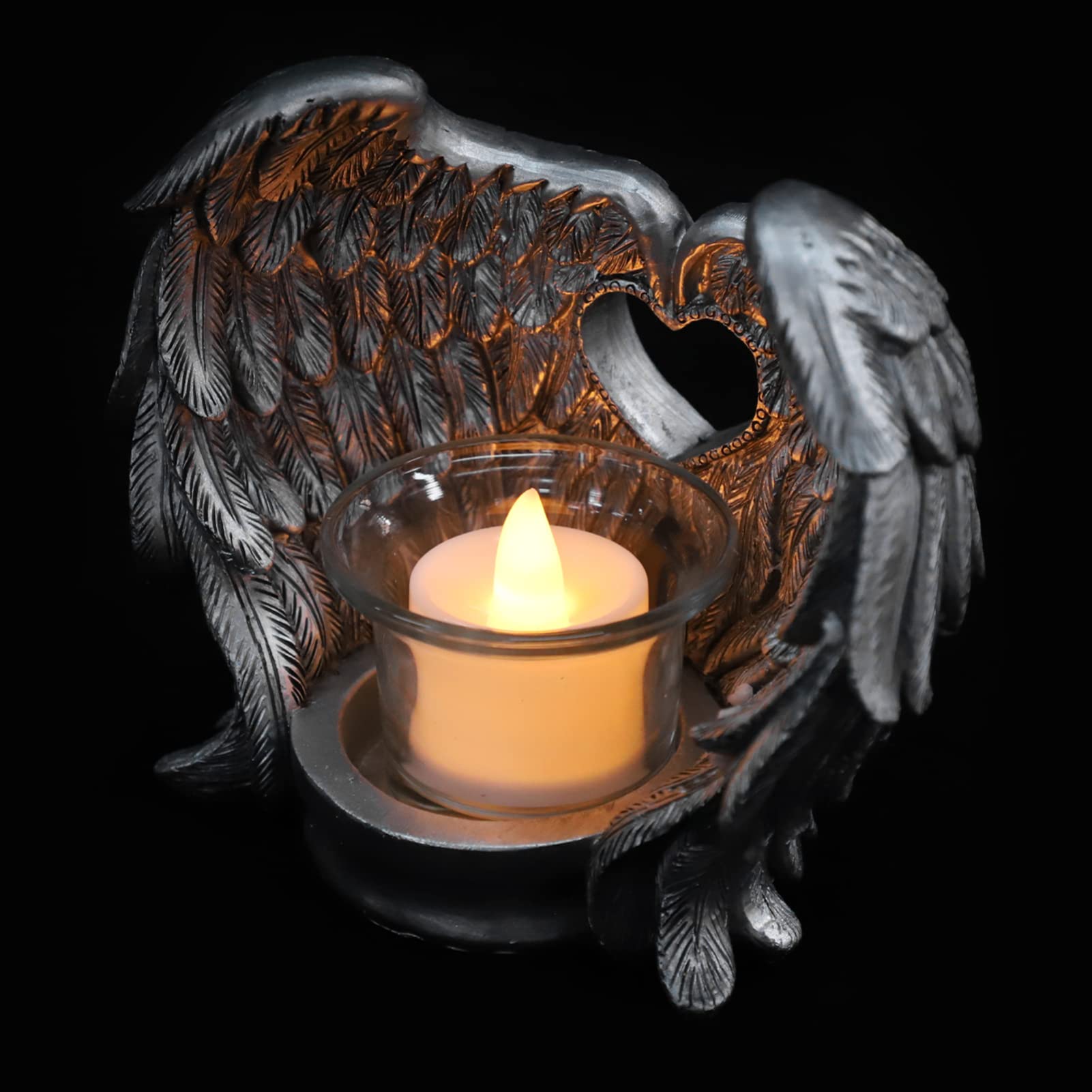 Vintage Tealight Candle Holder - Wing Design Prayer & Memorial Decorative Candlestick for Church, Home Table Centerpiece | Perfect for Religious Ceremonies, Memorial Services & Vintage Home Decor