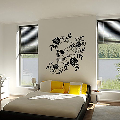 Frankies Cajun Customs Skull and Roses Vinyl Decal - 50 Inch Violet Sticker for Wall, Car, Laptop, Motorcycle, and DIY Projects - Perfect for Home Decor, Vehicle Customization, and Personalizing Devices