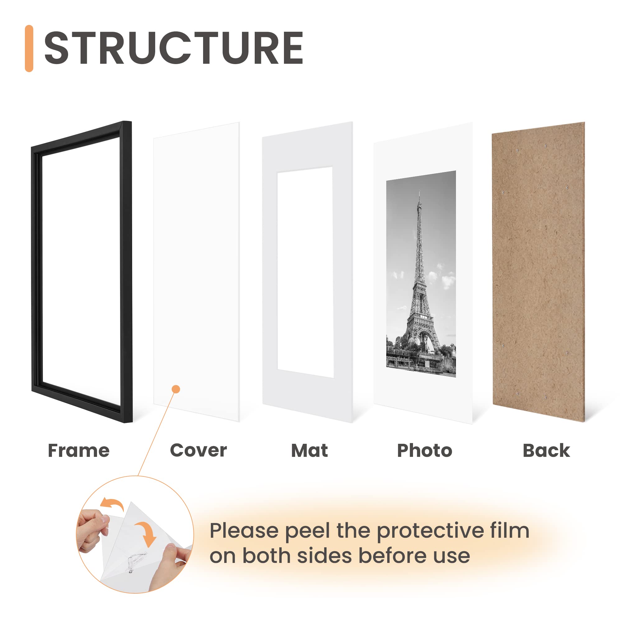 Upsimples 16x20 Picture Frame Set of 5 - Black Wall Gallery Frames for 11x14 Photos with Mat or 16x20 Without Mat - Perfect for Living Room, Bedroom & Office Decor