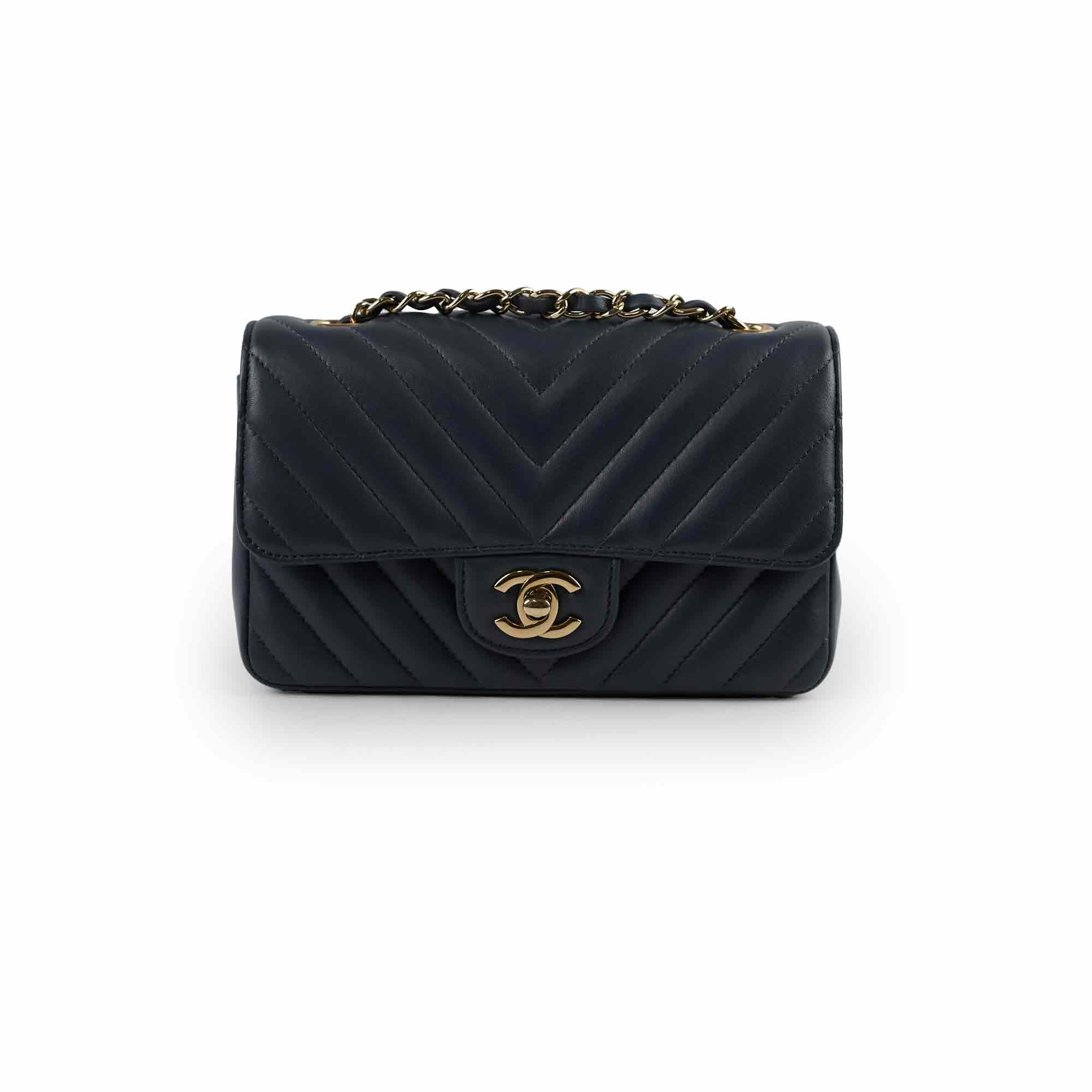 Chanel Chevron Mini Rectangular Classic Flap Bag in Dark Grey & Blue - Luxury Crossbody Purse for Women, Perfect for Evening Events & Date Nights