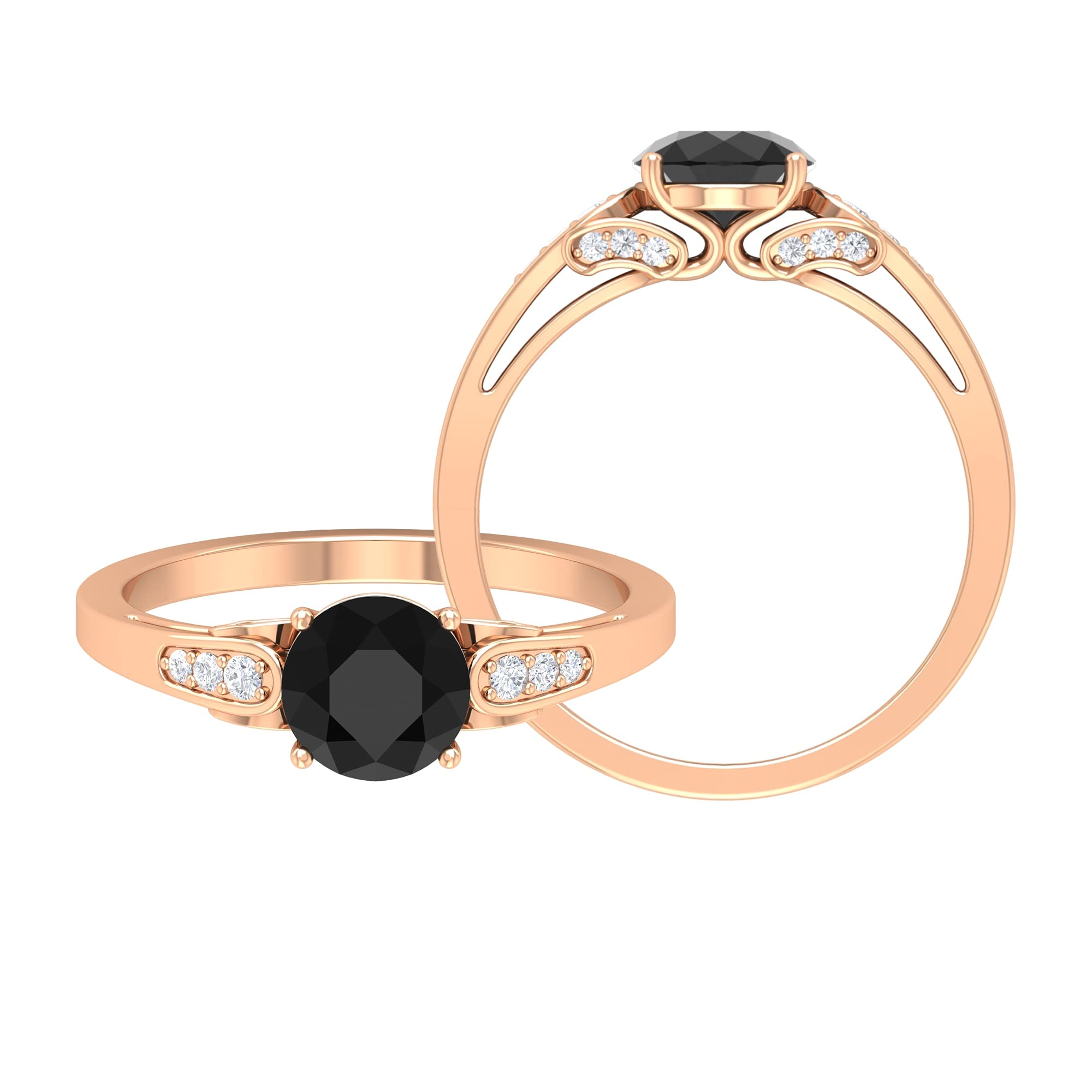 Black Onyx Minimal Engagement Ring for Women - 14K Solid Gold with Moissanite Accent, December Birthstone Jewelry | Perfect for Proposals, Weddings & Anniversary Gifts