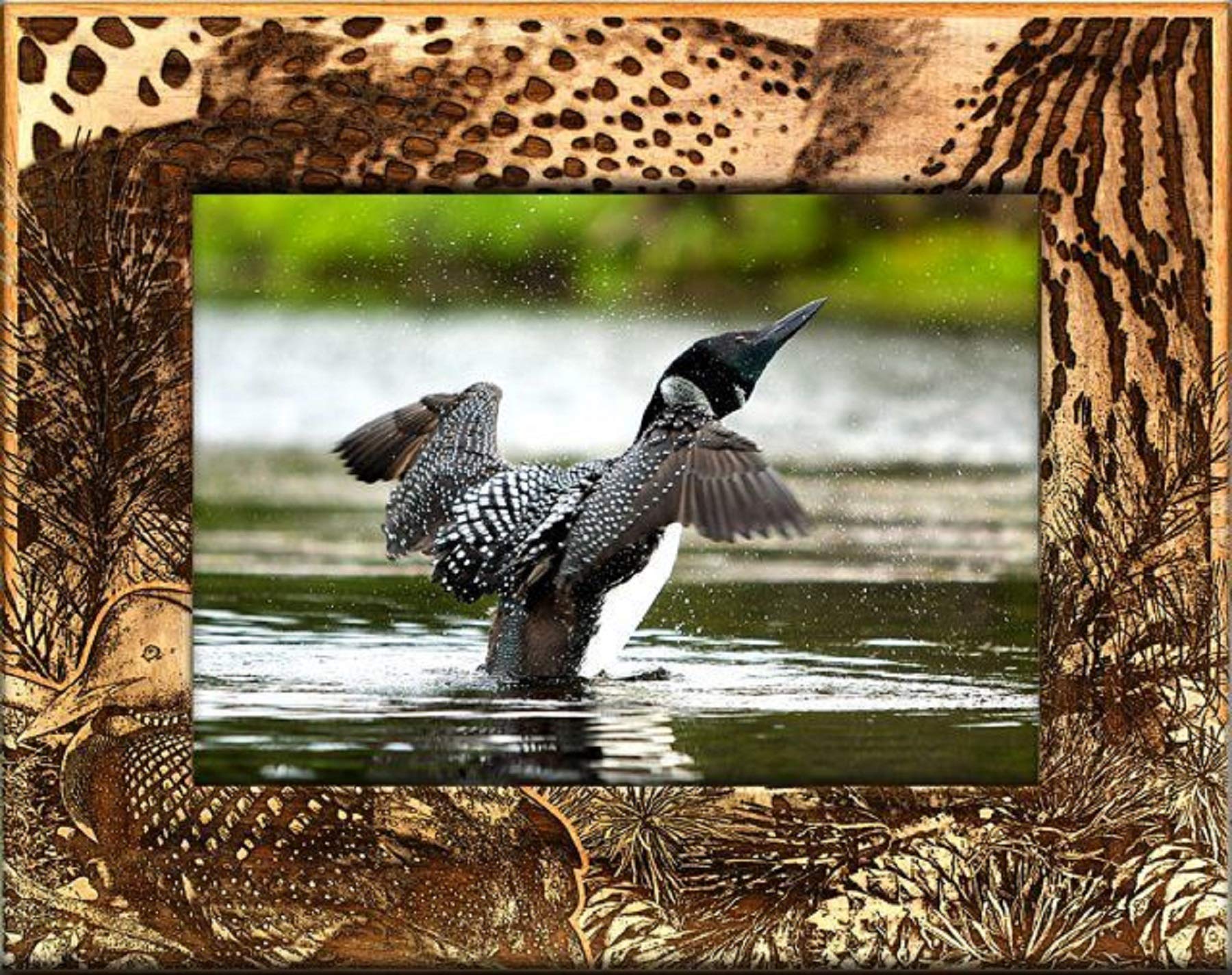 Loon Laser Engraved Wood Picture Frame 5x7 Inches - Handmade Rustic Wall Decor for Photos, Artwork & Memories - Perfect for Home, Office & Gift Giving