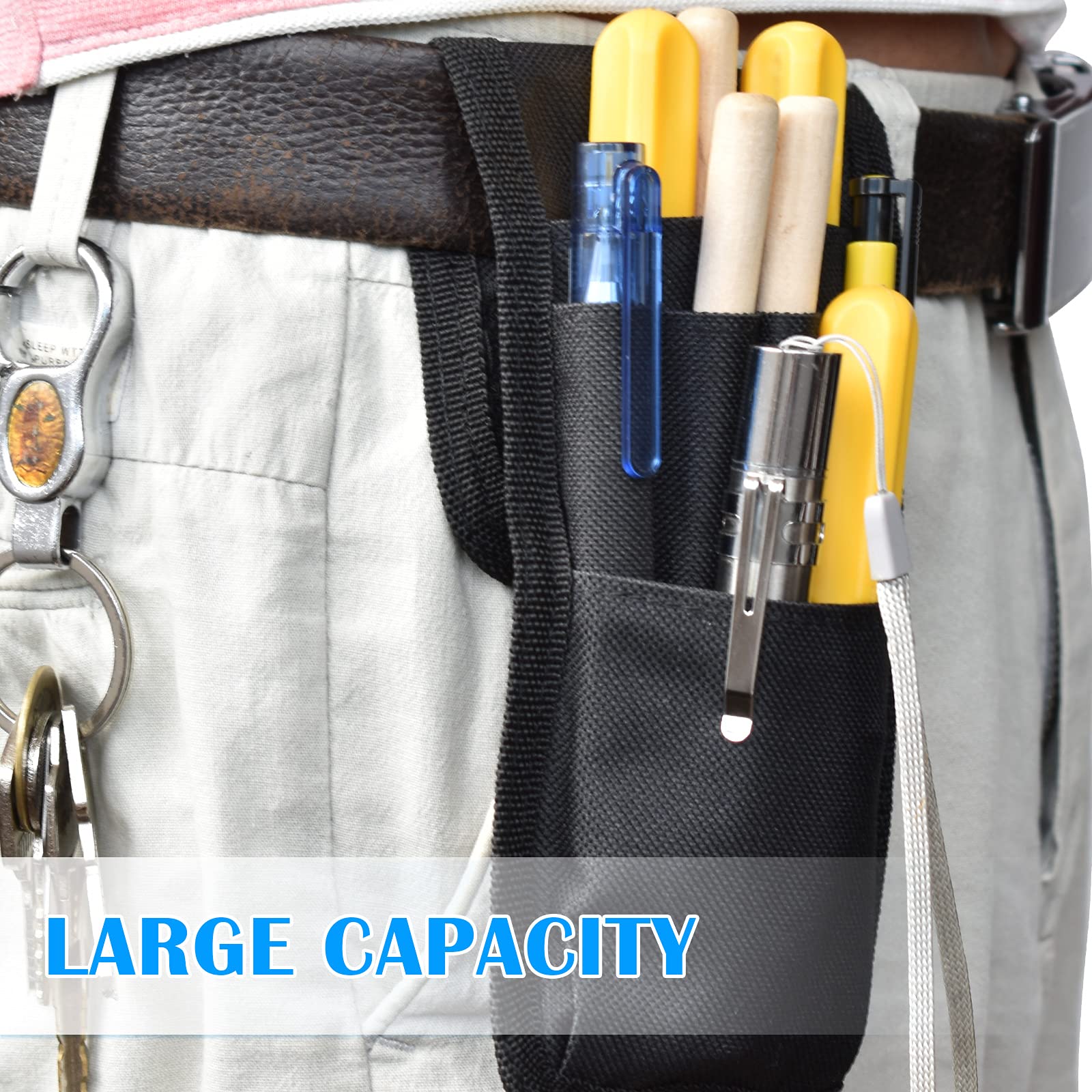 2 Pack Tactical Belt Pen Holder - Adjustable Military Pencil Pouch with Detachable Sleeve for Pens, Rulers & Scissors - Durable Black EDC Organizer for Outdoor, Hiking, Camping & Office Use