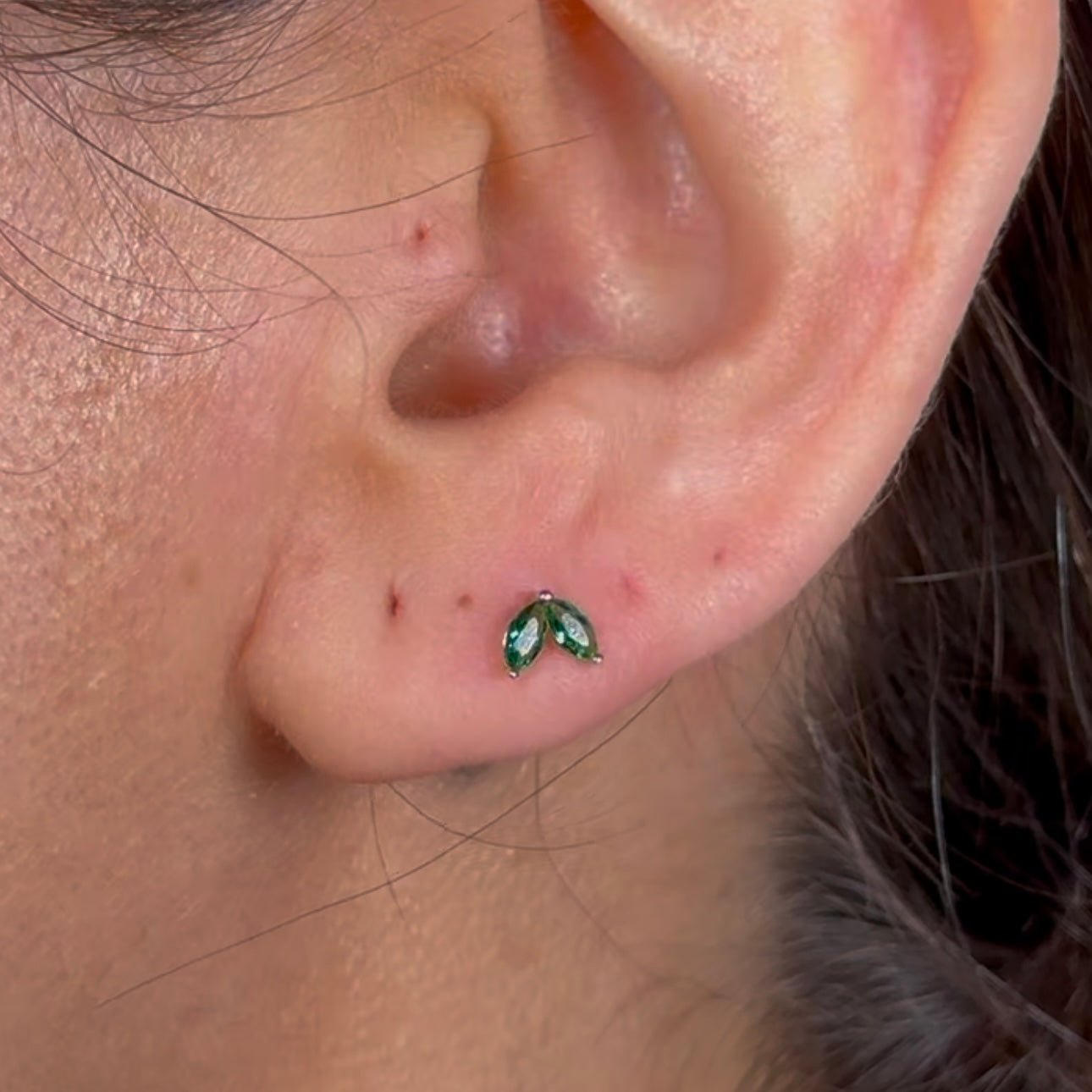 14K Solid Yellow Gold Emerald Double Marquise Flat Back Stud Earrings – Elegant Jewelry for Women, Perfect for Parties, Weddings & Daily Wear
