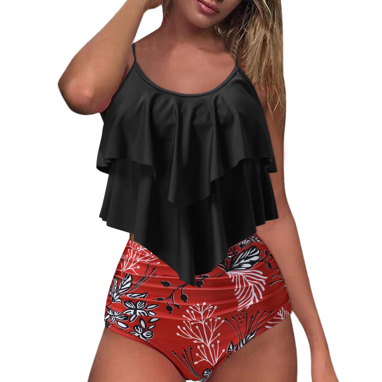 Women's Floral Print Tankini Two-Piece Swimsuit with Tummy Control - High Waisted Bikini Set for Beach, Pool & Summer Vacations