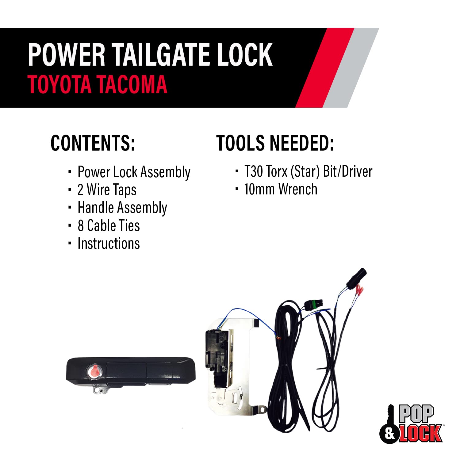 Pop & Lock PL85413 Black Sand Pearl Power Tailgate Lock with Bolt Codeable Technology for Toyota Tacoma - Smart Keyless Entry & Anti-Theft Security - Perfect for Truck Bed Protection & Off-Road Adventures