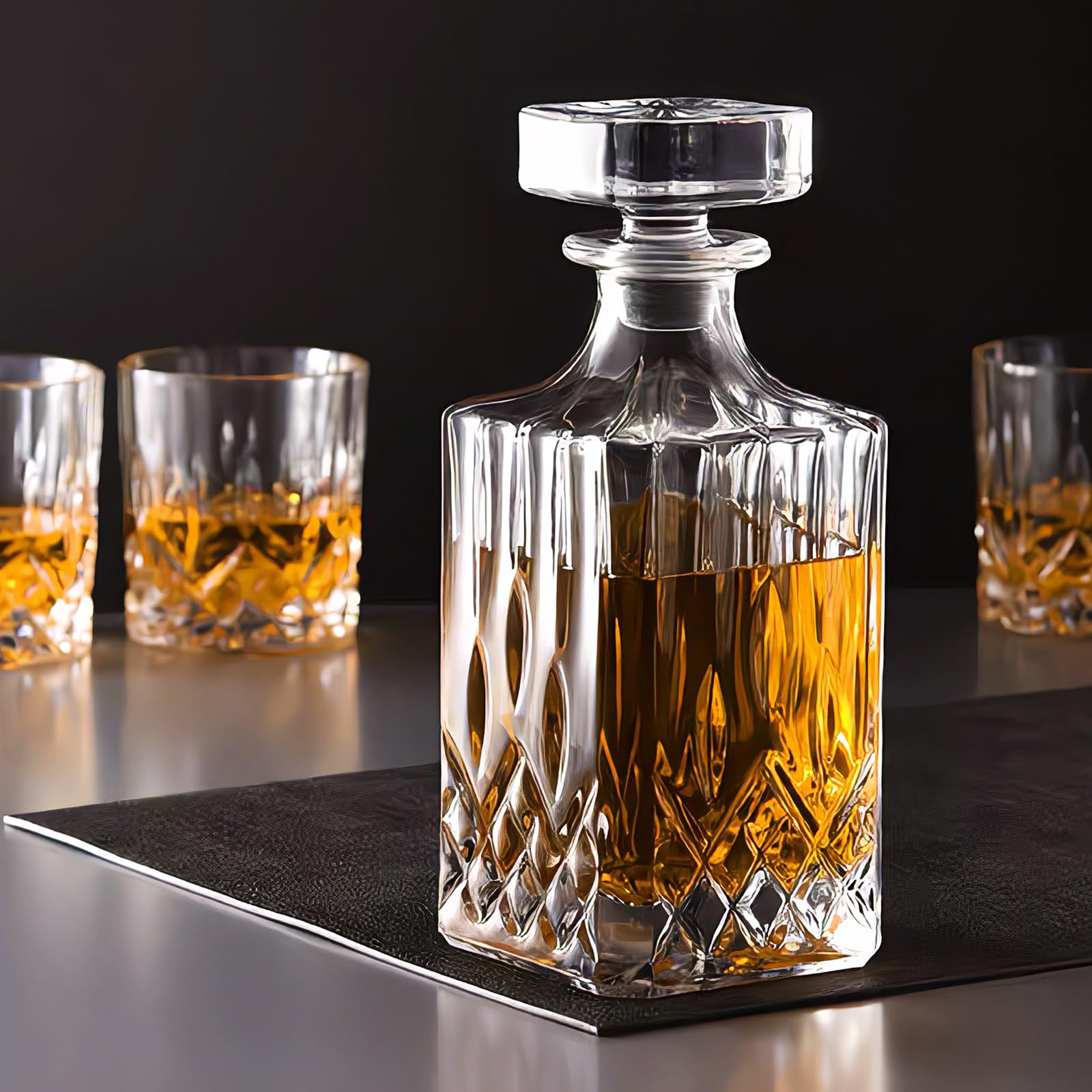 Premium Whiskey Decanter Set with 6 Old Fashioned Glasses - Elegant Scotch, Rum & Bourbon Barware for Home Entertaining & Gifting