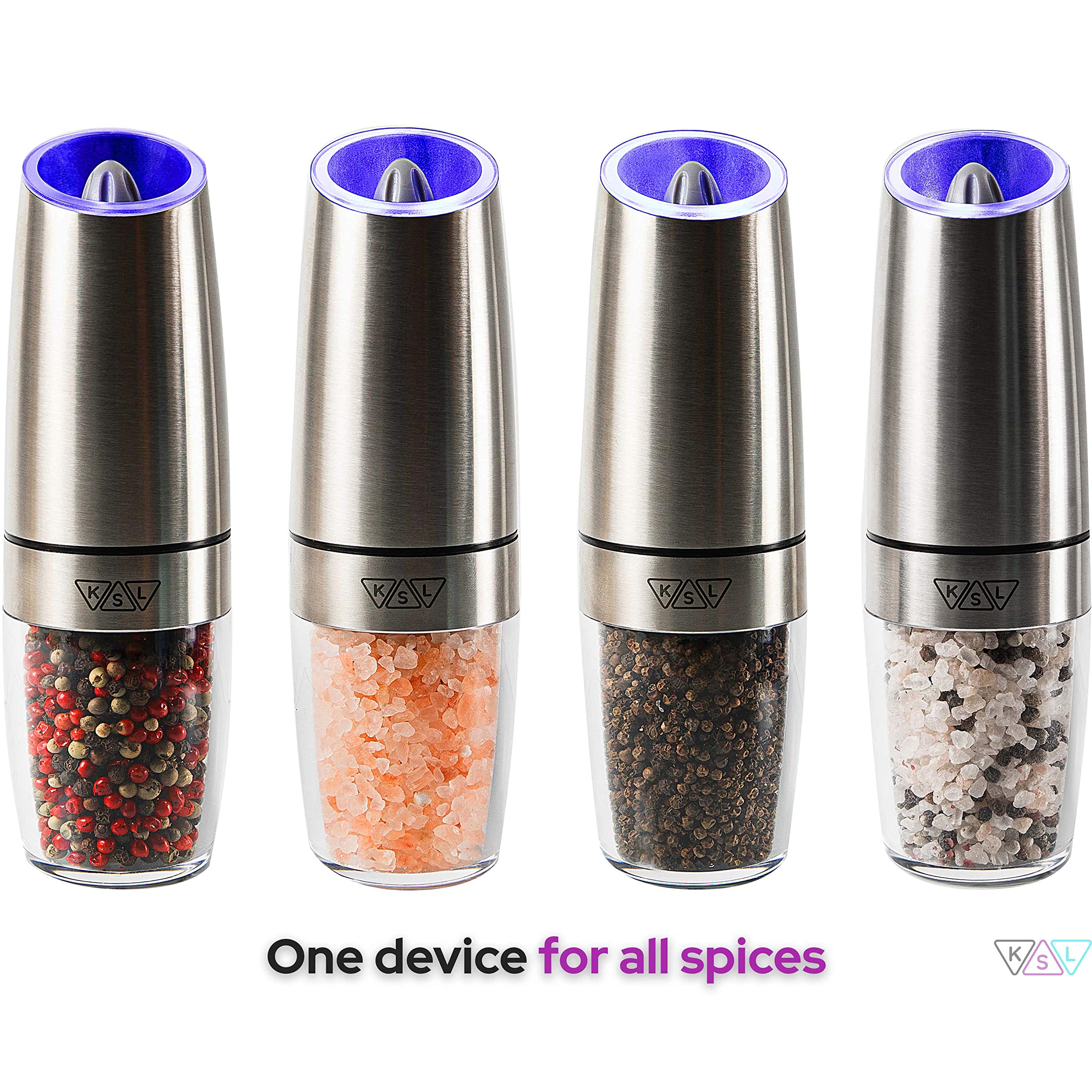 KSL Gravity Electric Salt and Pepper Grinder Set - Automatic Adjustable Battery-Powered Mill - Perfect Mother's Day Gift & Kitchen Essential for Cooking, Dining, and Holiday Entertaining