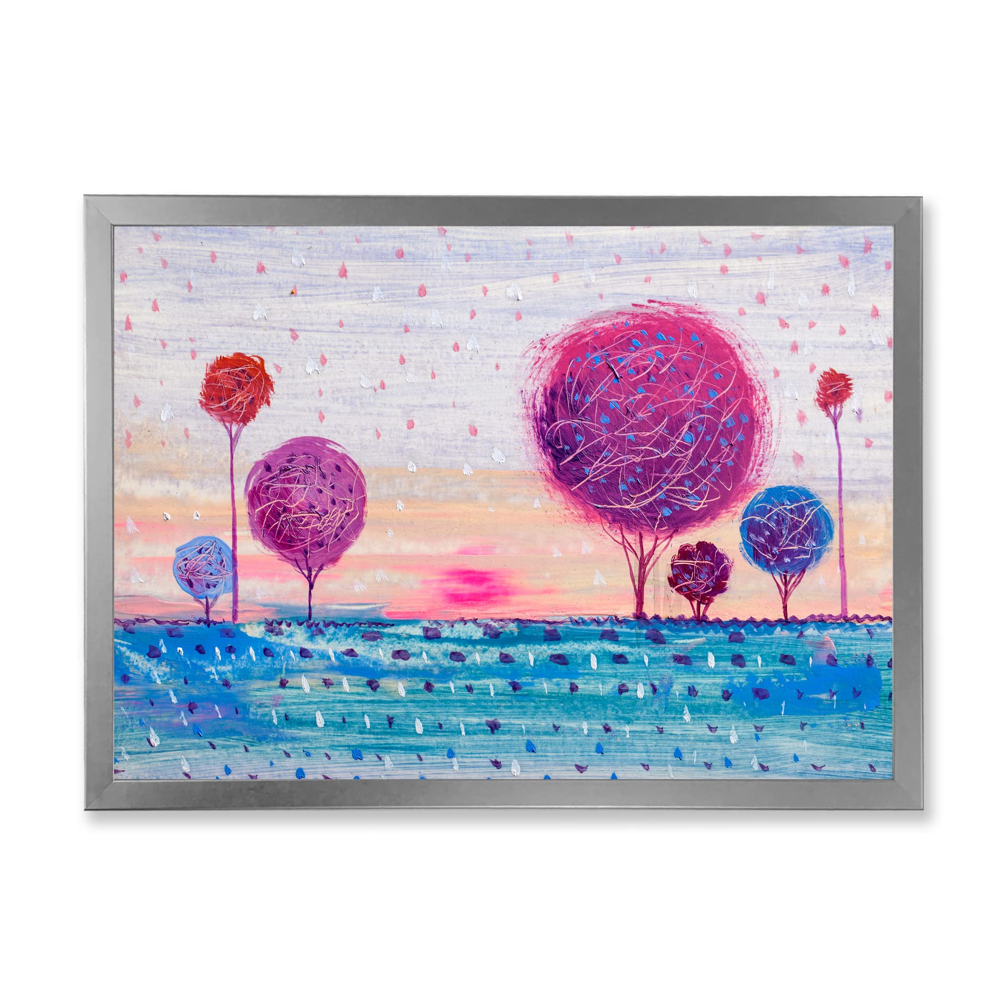 Purple Tree Impression II Modern Framed Wall Art - Contemporary Home Decor for Living Room, Bedroom & Office