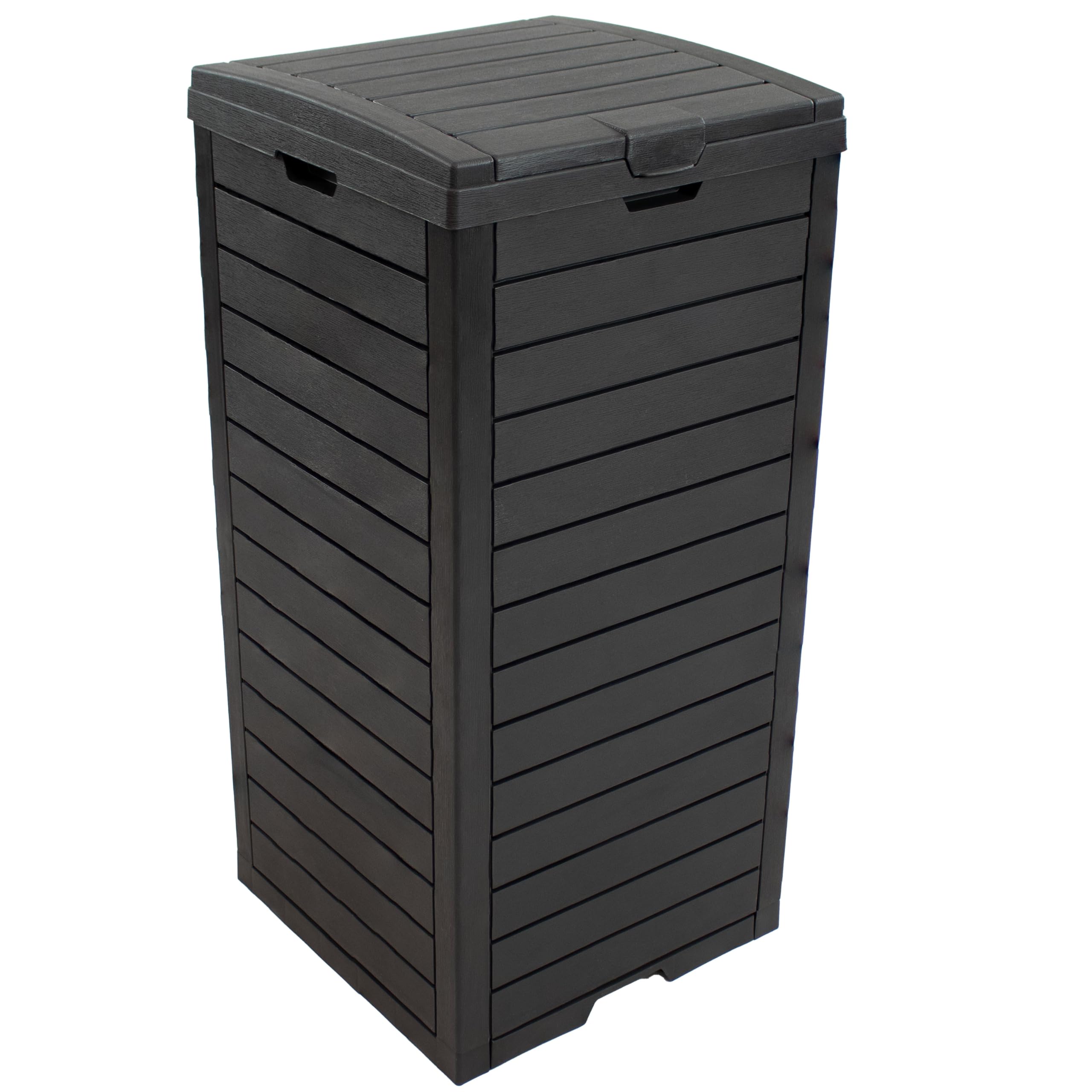 Sunnydaze 39-Gallon Outdoor Trash Can with Lid & Built-in Drip Tray - Weatherproof Resin Garbage Bin for Patio, Deck, Backyard & Garden - Black