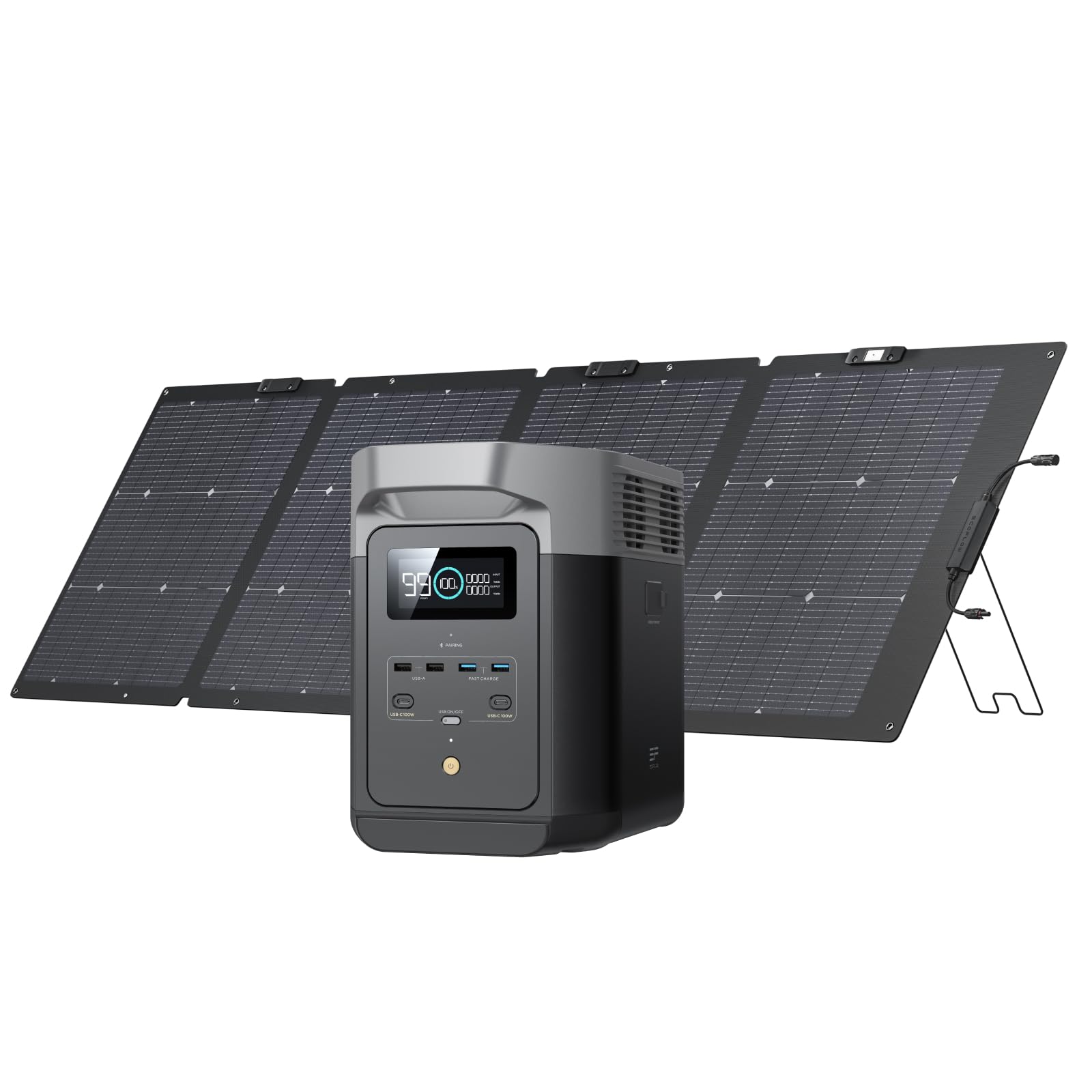 EF ECOFLOW DELTA2 220W Solar Generator Kit with LFP Battery, Fast Charging Portable Power Station - Home Backup Power Supply, Camping, RV & Outdoor Emergency Use