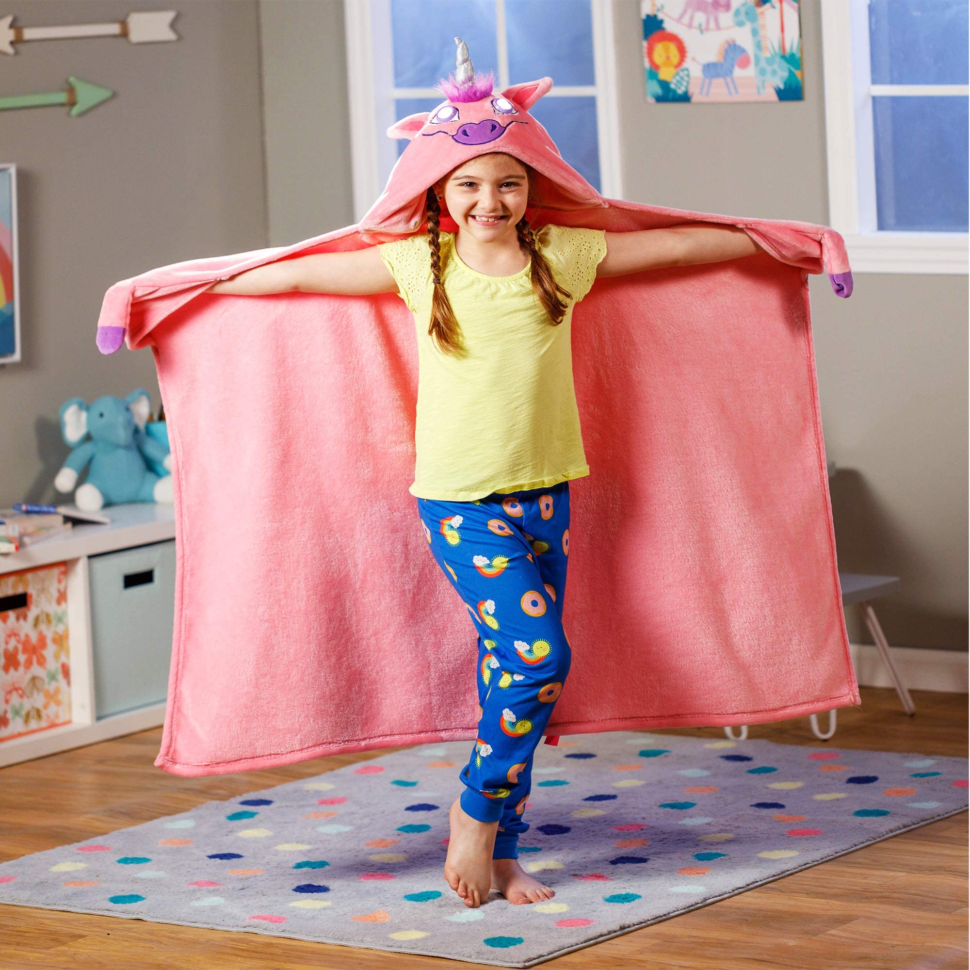 2021 Version Bright Eyes LED Blanket - Ultra Soft Hooded Blanket for Kids | Unicorn & Animal Print | Machine Washable | Perfect for Bedtime, Movie Nights & Cozy Lounging