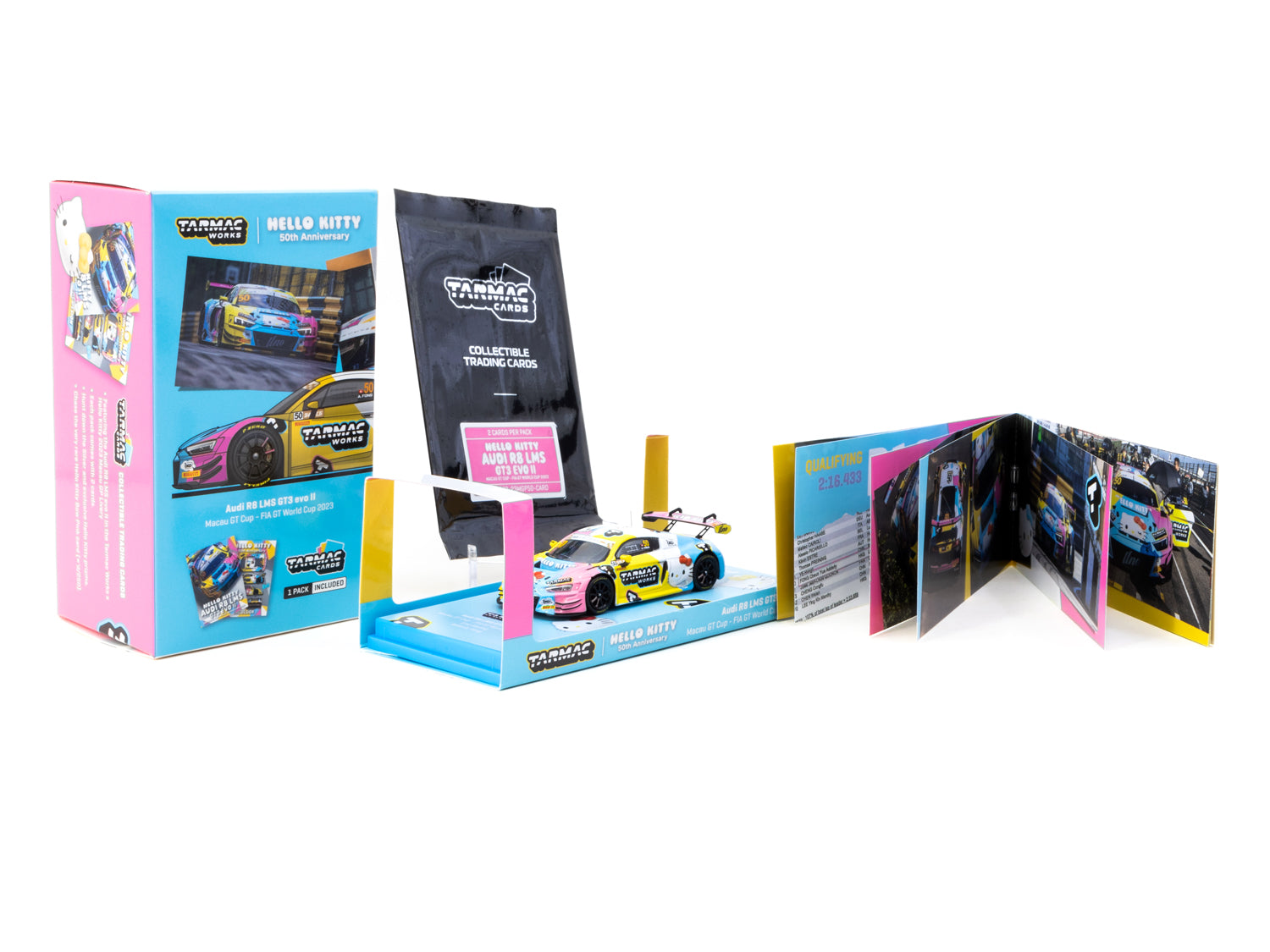 Tarmac Works 1/64 Scale Audi R8 LMS GT3 Evo II Diecast Model Car - Macau GT Cup FIA GT World Cup 2023 Race Version Uno Racing #50 with Collectible Tarmac Cards - Perfect for Diecast Collectors, Car Enthusiasts, and Display Showcases