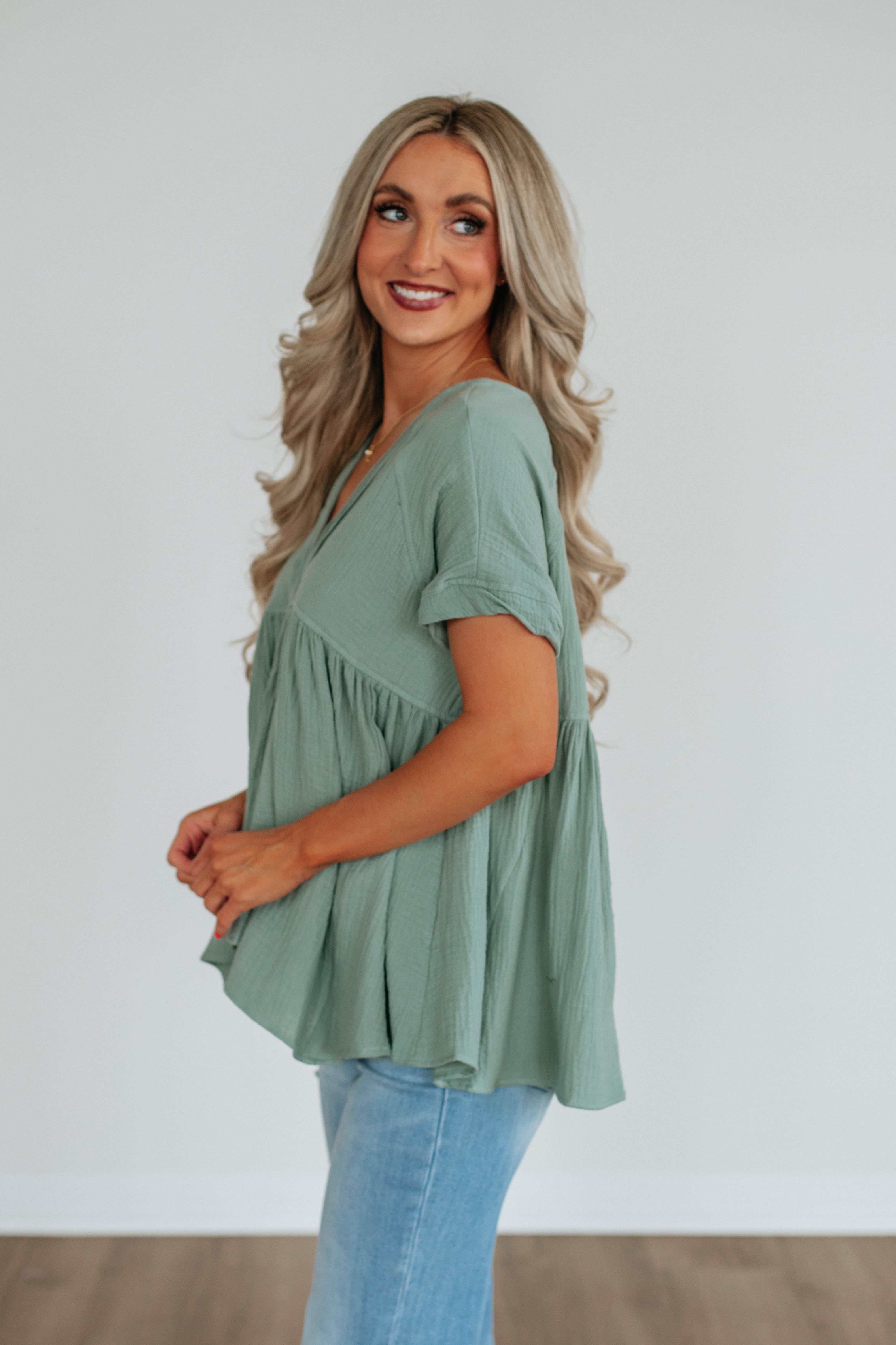 Abilene Babydoll Top for Women - Flowy Short Sleeve Blouse for Casual Wear & Summer Outfits