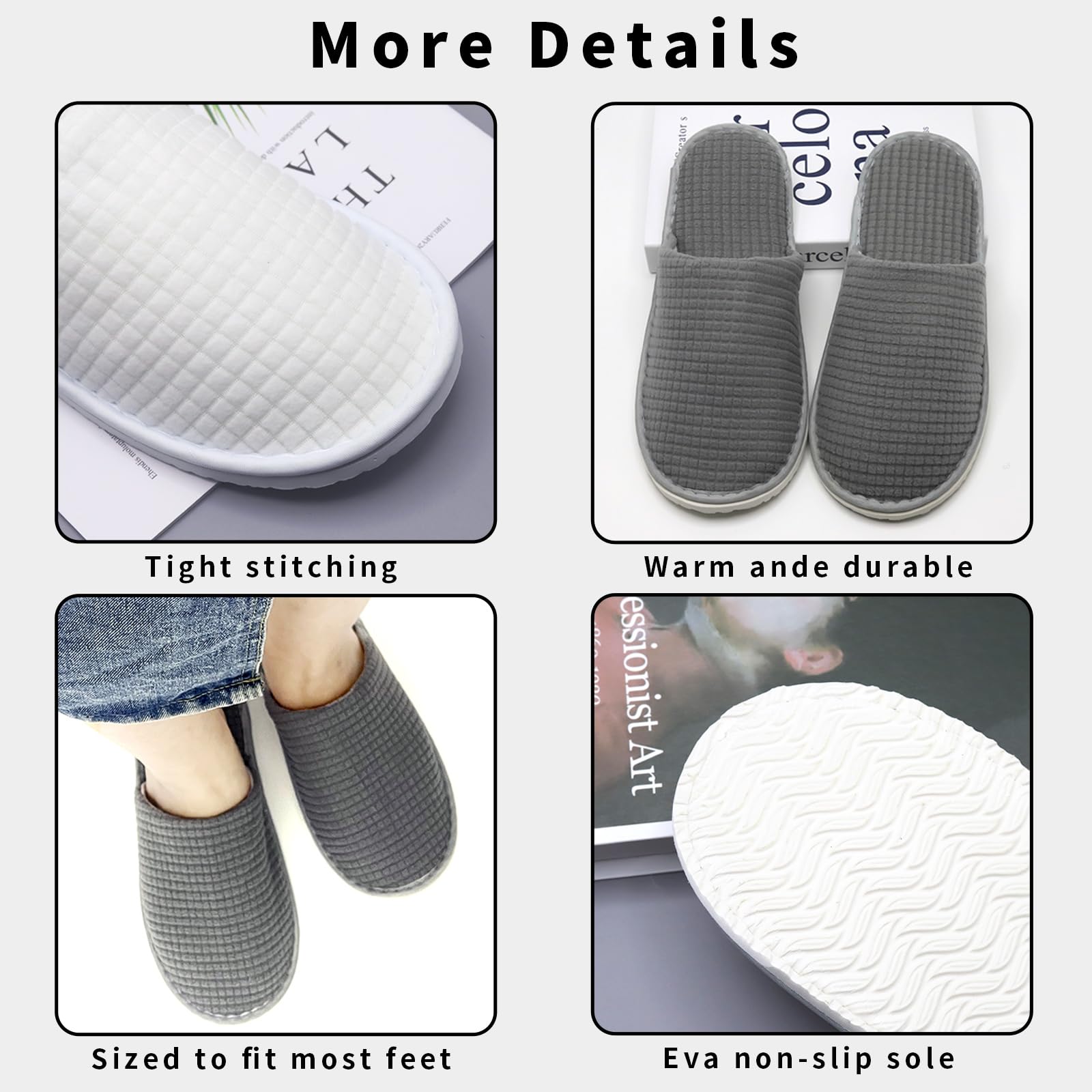 8 Pairs Disposable Hotel Slippers for Guests - Non-Slip Polar Fleece SPA Slippers, Washable & Reusable for Travel, Bridal, Women & Men - Perfect for Hotels, Spas, and Home Use
