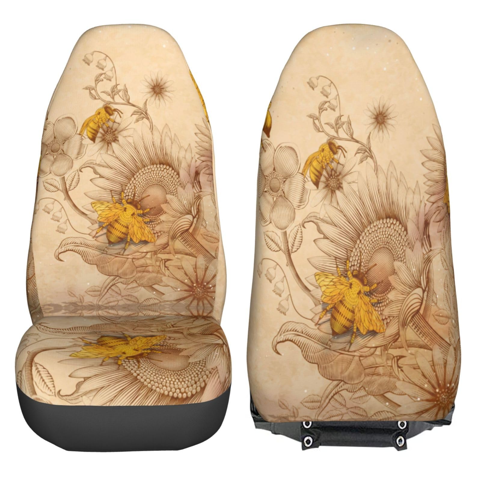 Foruidea Honey Bees Wildflowers Car Seat Covers - Universal 2-Piece Set for Most Cars, SUVs, Sedans & Trucks | Waterproof & Non-Slip Auto Seat Protectors | Perfect for Road Trips, Camping & Daily Commute