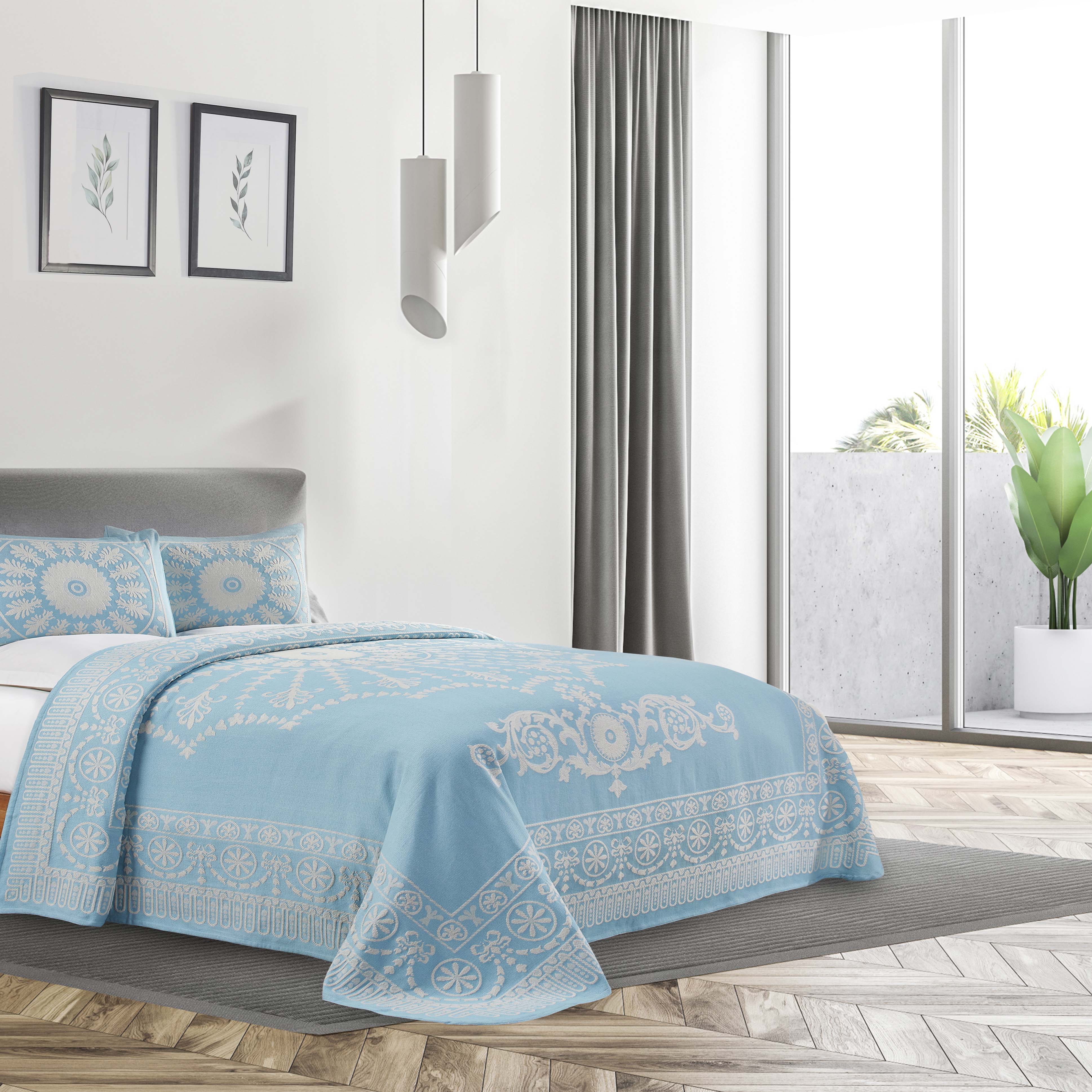 Traditional Medallion Cotton Blend Woven Jacquard Bedspread Set - Queen Size 3-Piece Luxury Bedding for Master Bedroom & Guest Room Decor