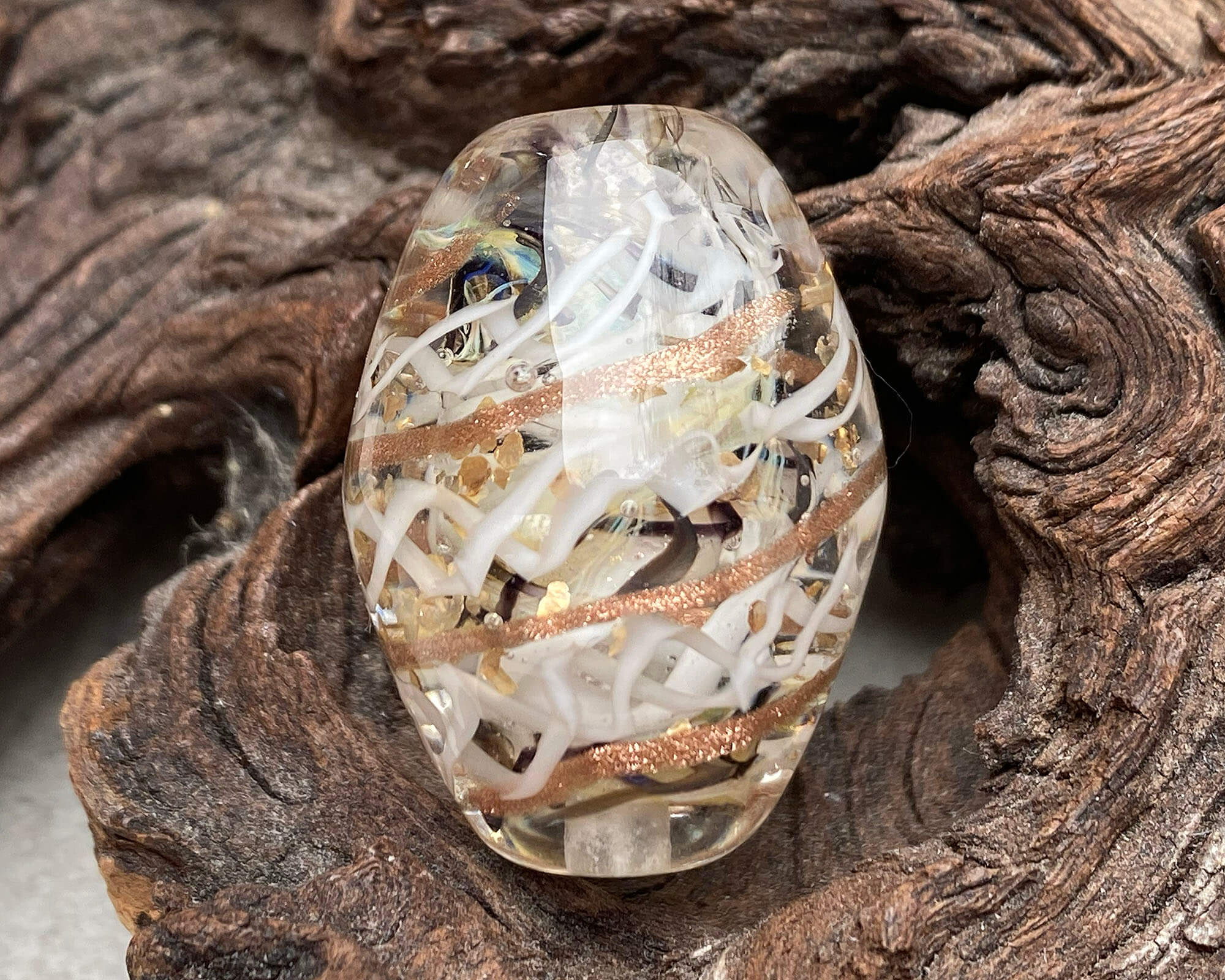 White & Gold Spiral Lampwork Glass Focal Bead for Jewelry Making - DIY Necklace, Bracelet, Earrings Craft Supplies - Perfect for Bohemian Style Accessories