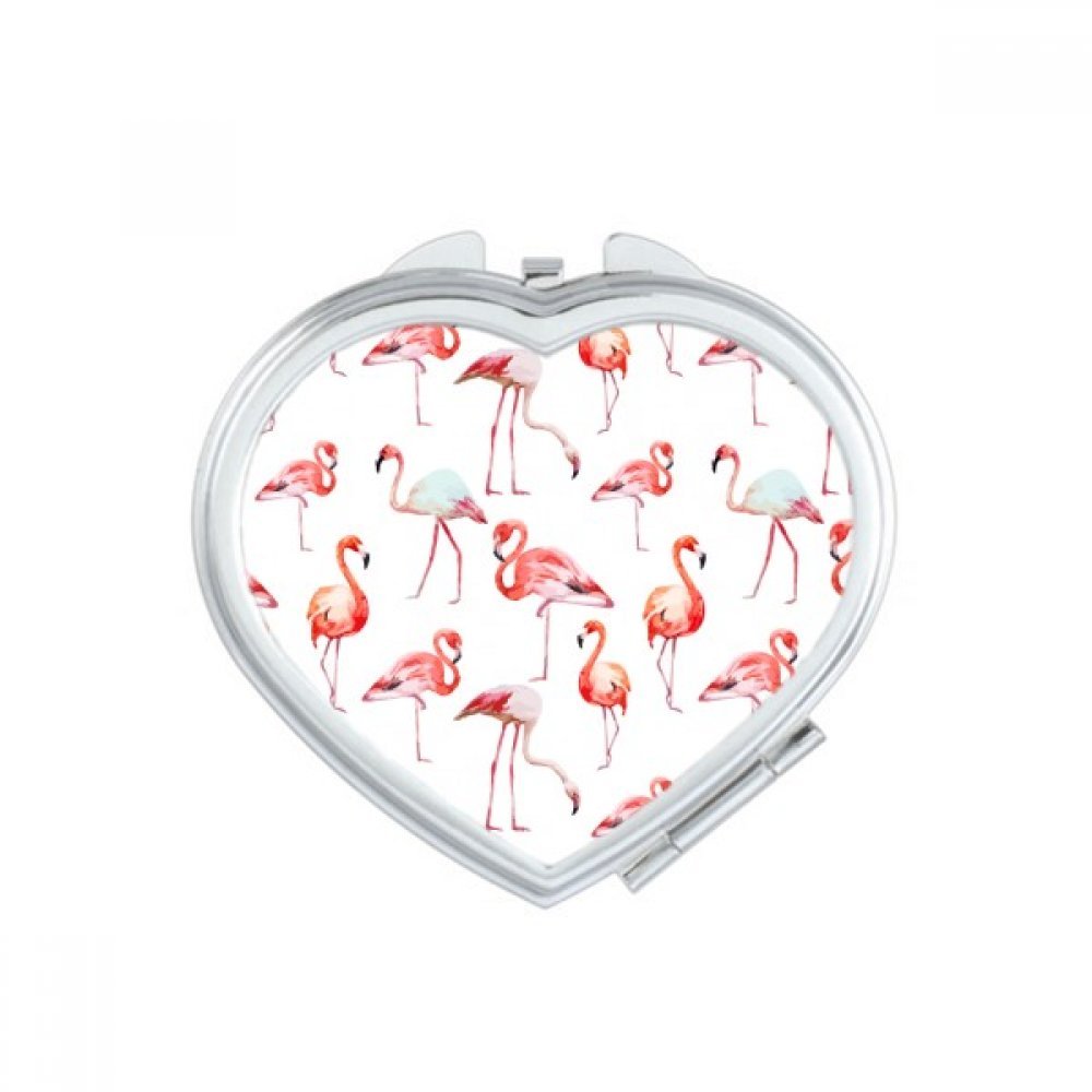 Flamingo Print Pink & White Heart-Shaped Compact Makeup Mirror - Portable Cute Handheld Pocket Mirror for Women, Perfect Gift for Birthday, Valentine's Day & Travel Makeup Touch-Ups