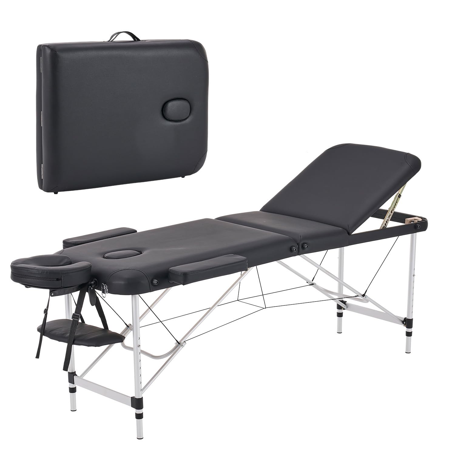 YOUNIKE Professional Portable Massage Table - Lightweight Aluminum Folding Lash Bed for Eyelash Extensions, Facial Spa & Tattoo - Height Adjustable Beauty Salon & Home Use - Perfect for Therapists, Estheticians & Tattoo Artists (Black)
