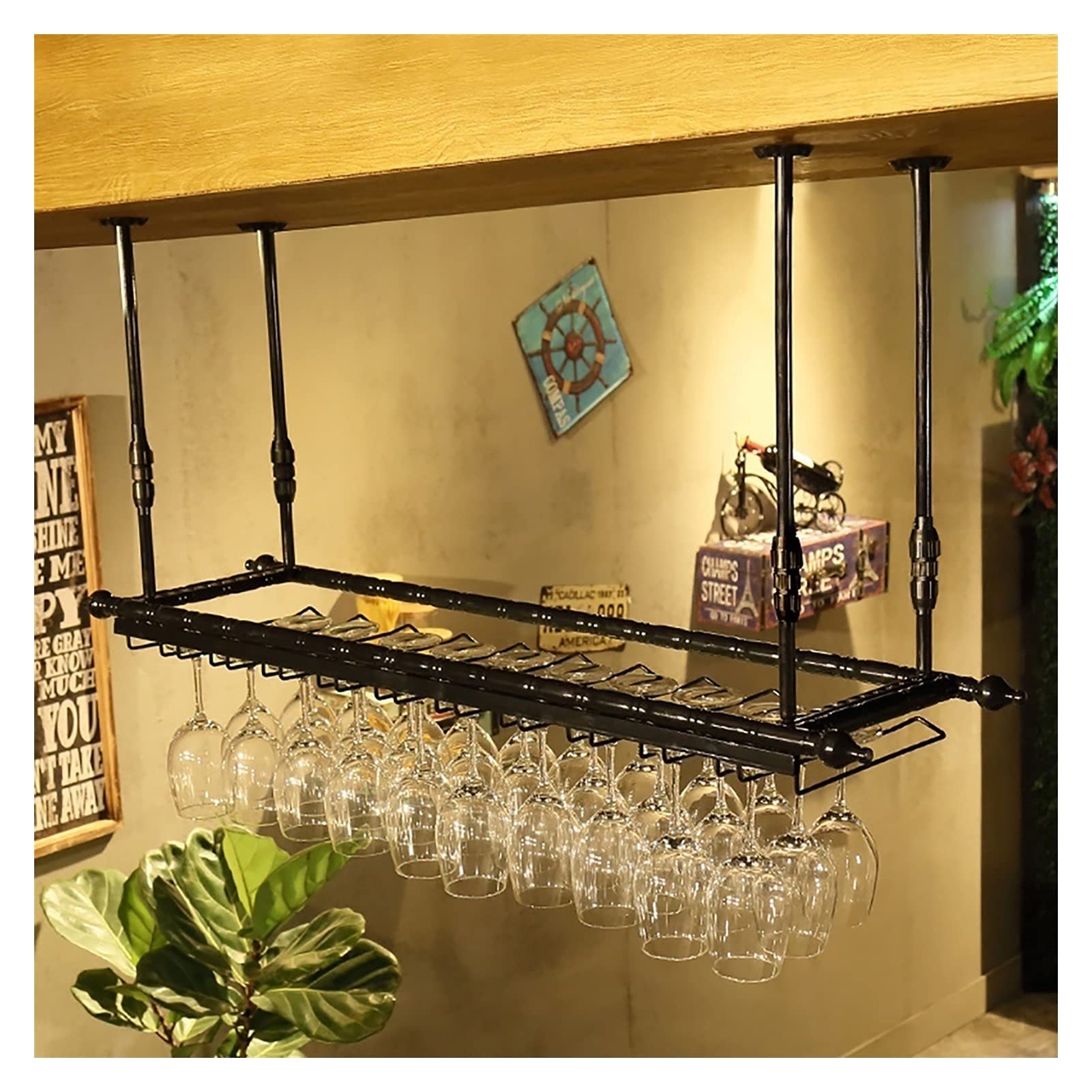 Premium Wooden Wine Glass Rack - Wall Mounted Shelf Holder for Wine, Champagne & Stemware - Space Saving Storage for Kitchen, Bar or Dining Room (150cm & 80cm Size Options)