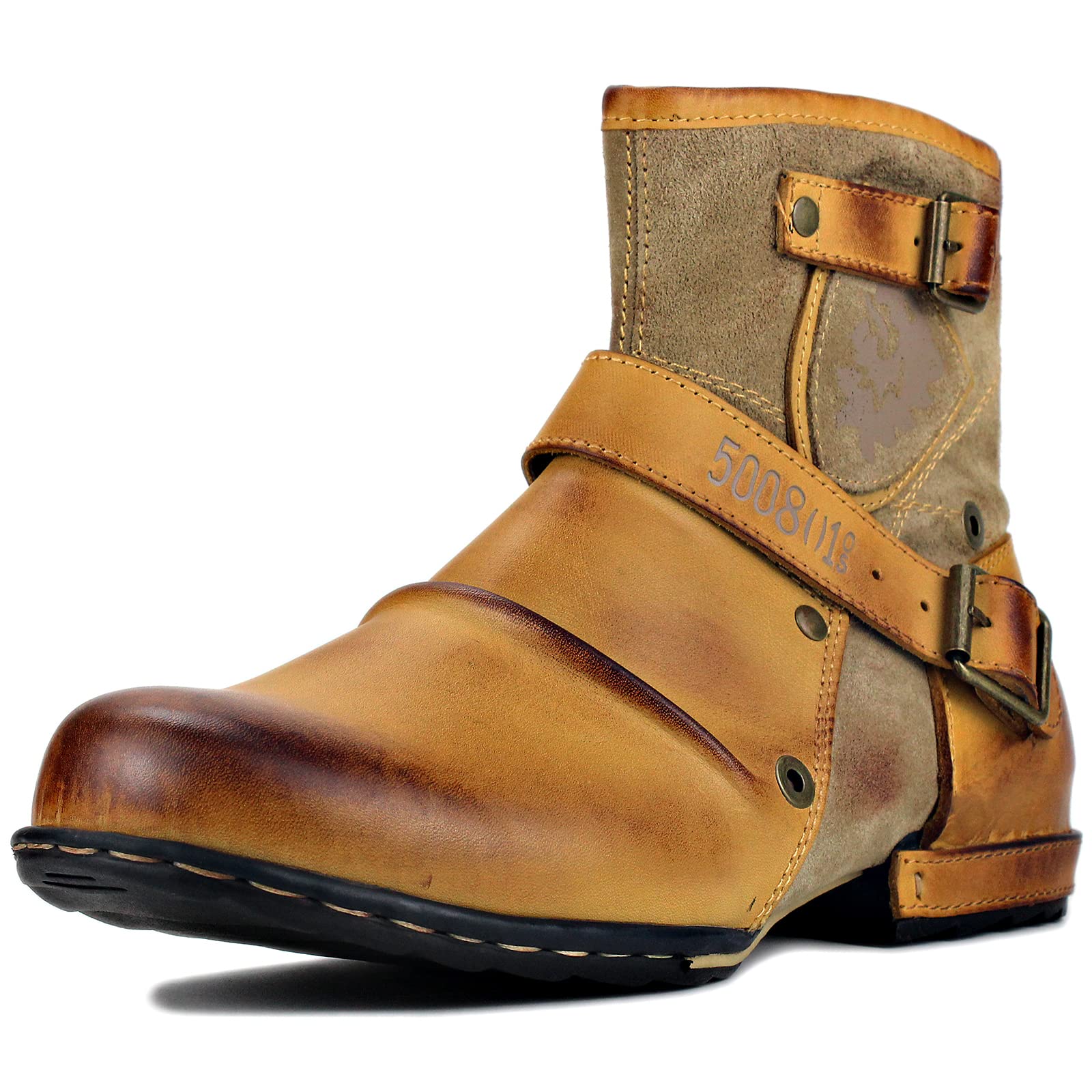 OSSTONE Men's Fashion Leather Chukka Boots with Zipper - Casual Motorcycle Riding Shoes OS-5008-1-Z-US - Perfect for Daily Wear, Biker Outfits & Outdoor Adventures