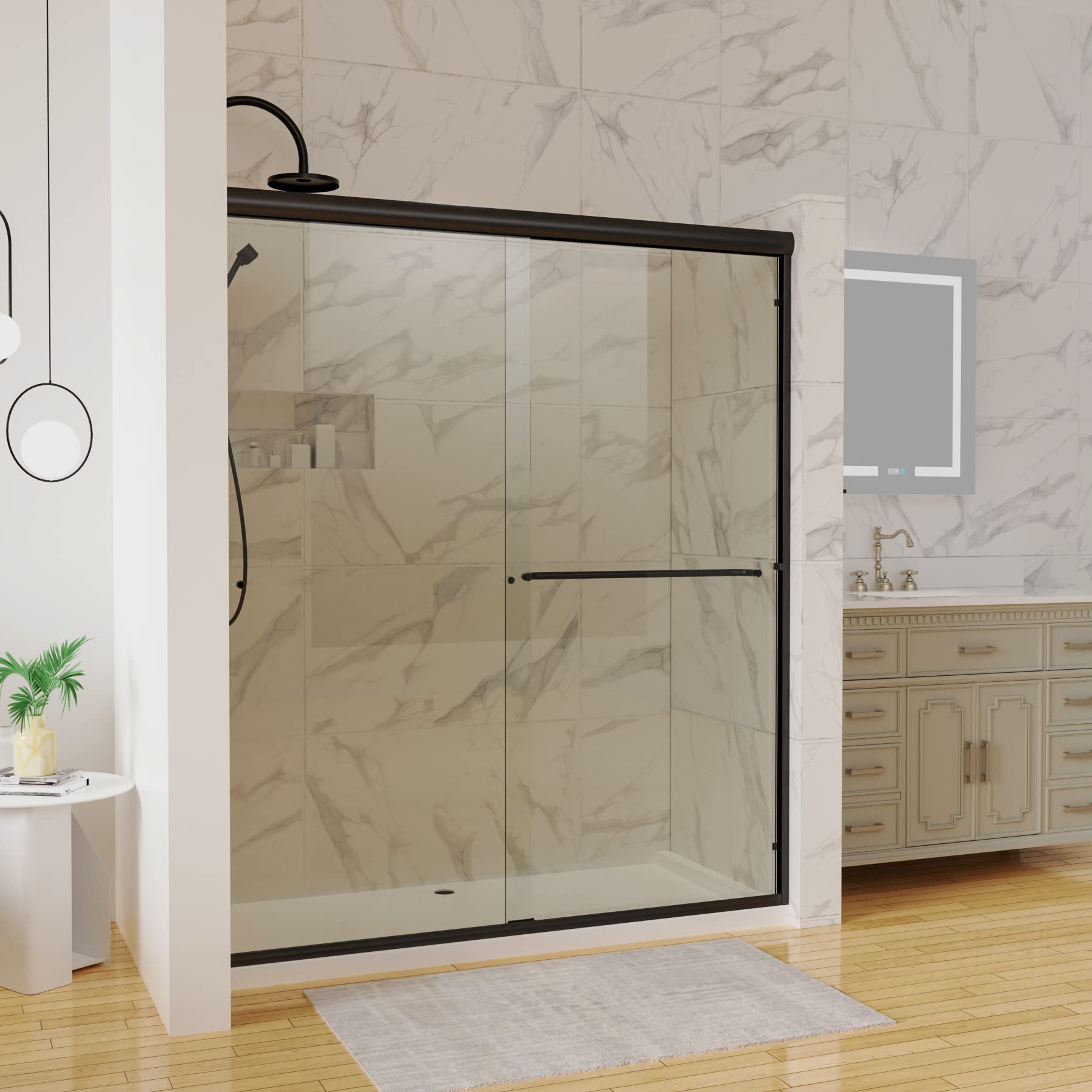 56-60 Inch Sliding Glass Shower Door - 70 Inch Height, Matte Black Frame with 1/4