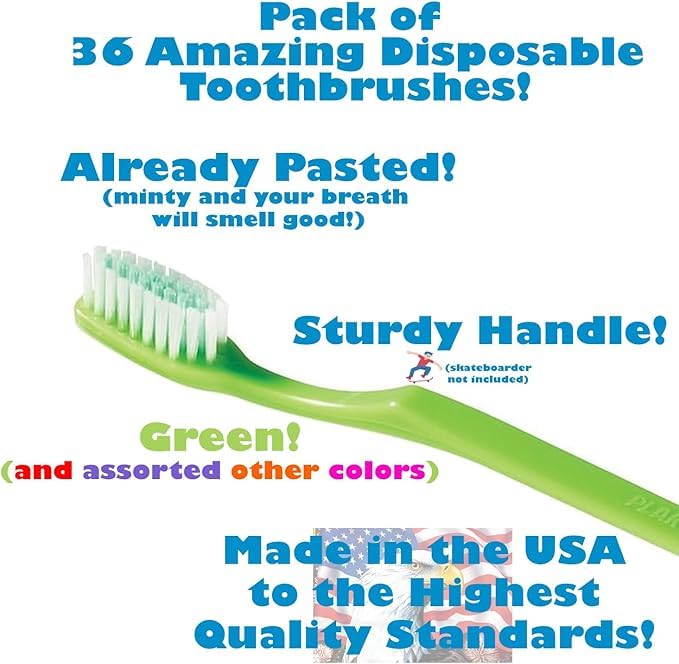 **Plak Smacker Mintburst Prepasted Individually Wrapped Toothbrush - Pack of 36 | Fresh Mint Flavor for Daily Oral Care - Perfect for Travel, School, and Emergency Kits**