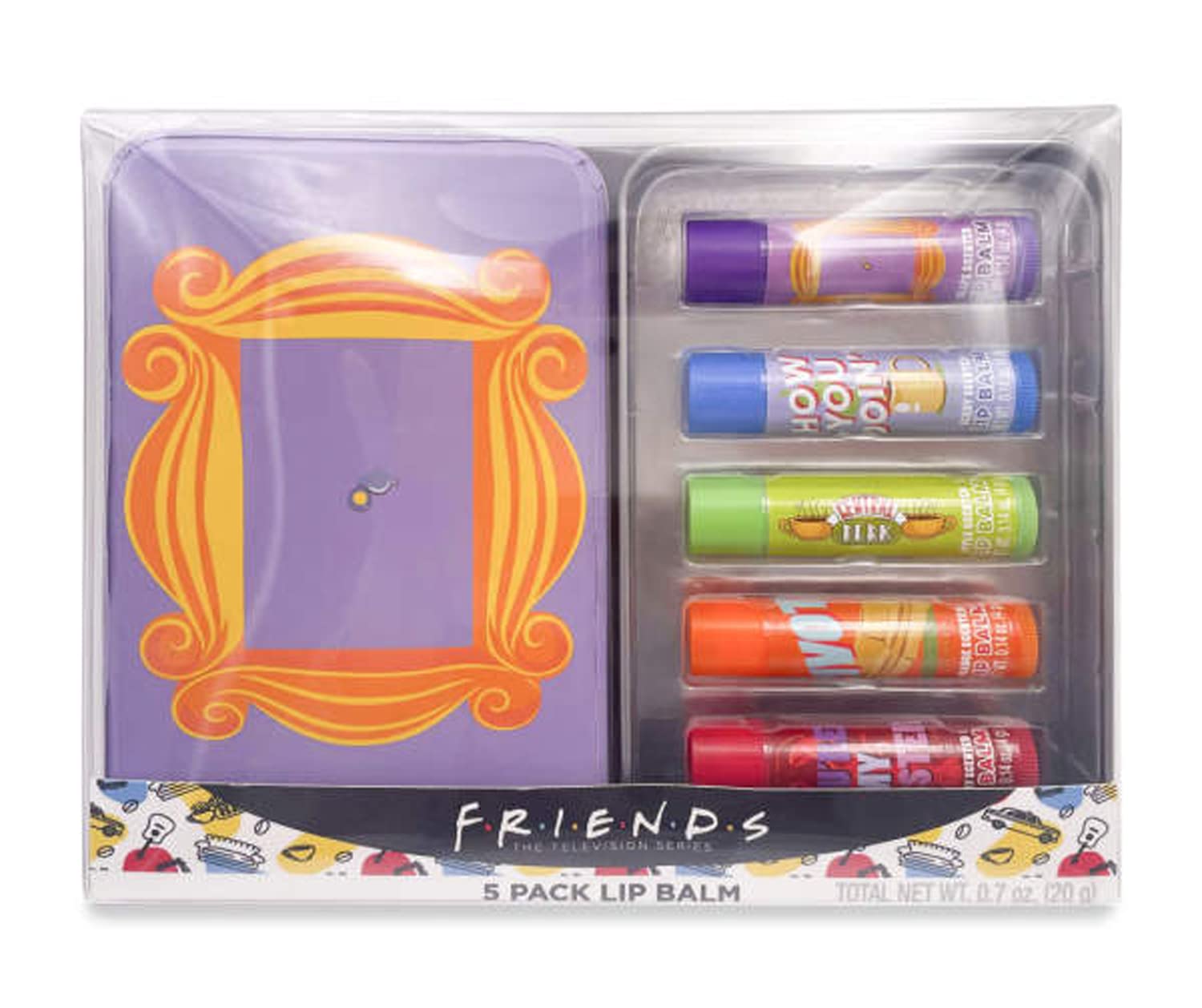 Friends-Themed Lip Balm Gift Set - 5 Assorted Flavored Lip Balms with Portable Tin Case | Perfect for Gifts, Parties, Travel & Daily Hydration