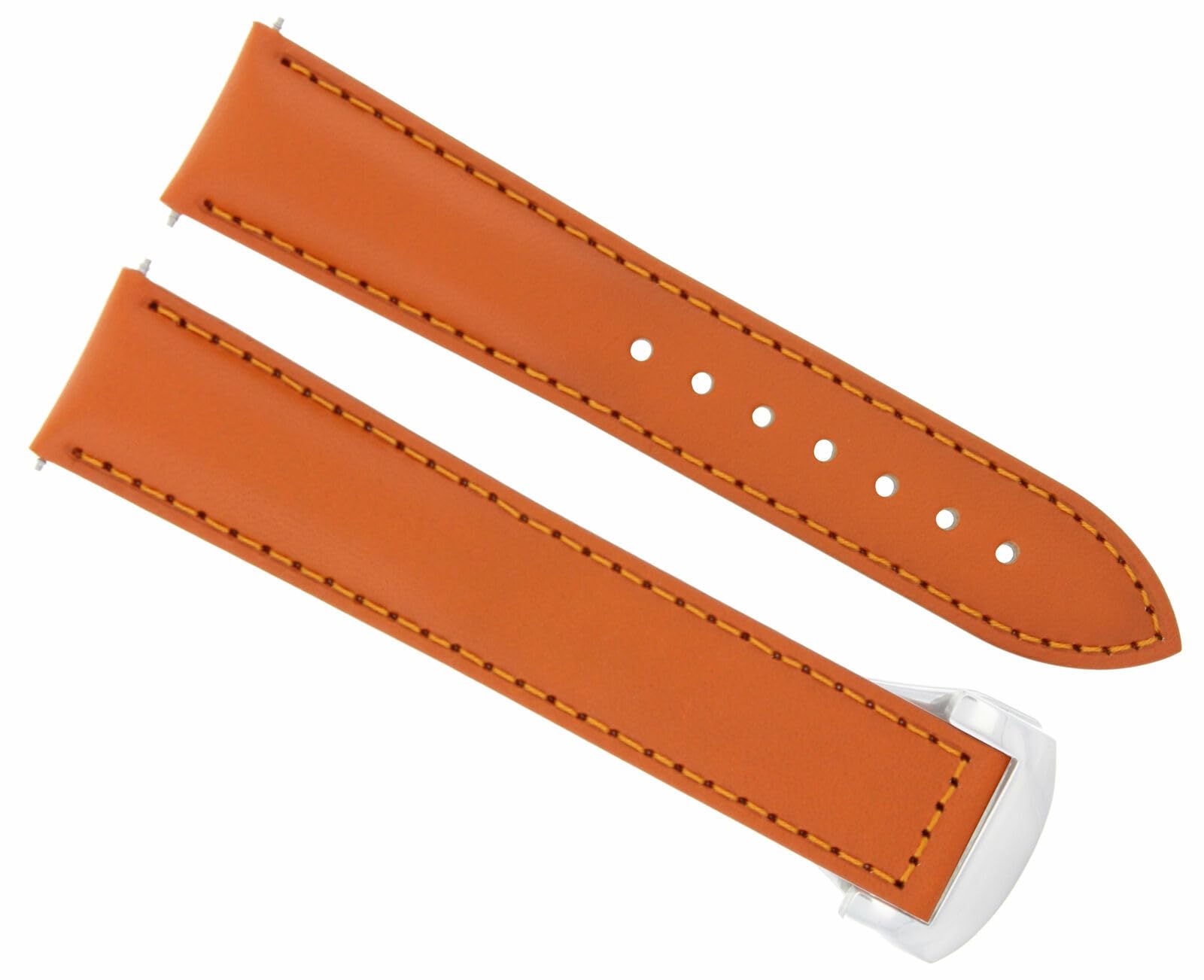 20mm Genuine Leather Watch Band Strap for Omega Seamaster Planet Ocean - Orange Deployment Clasp Replacement | Durable & Comfortable Watch Accessory for Diving, Swimming & Everyday Wear